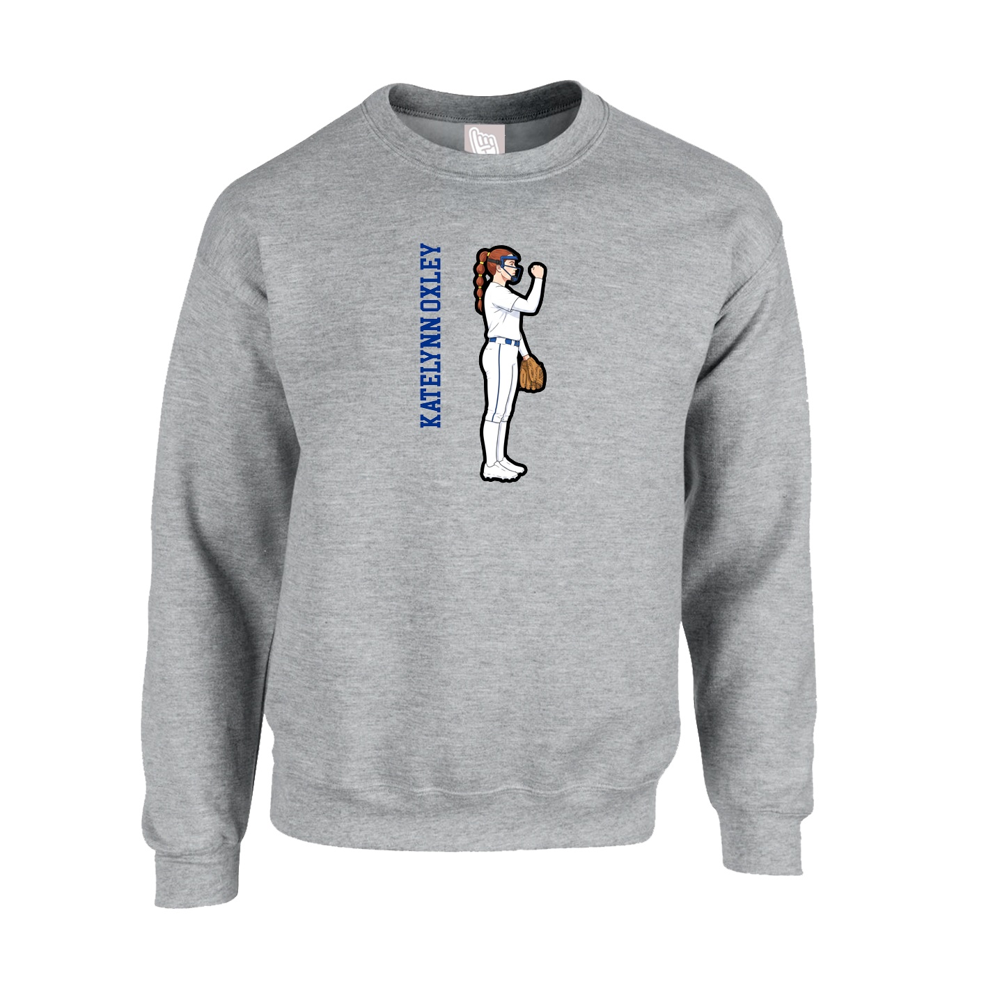 Fleece Crew — Name Vertical in Grey