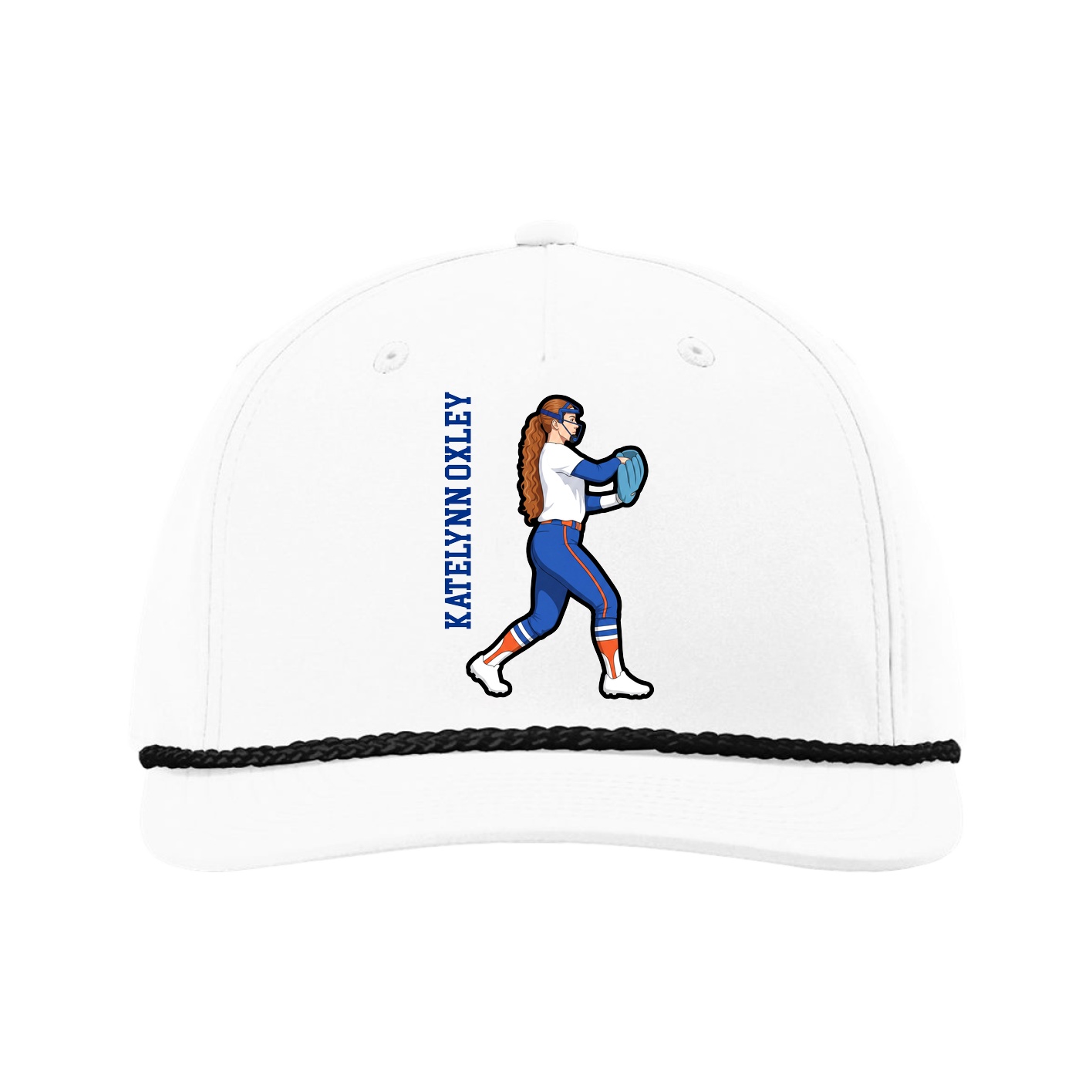 Five-Panel Classic Rope Cap — Name Vertical in White