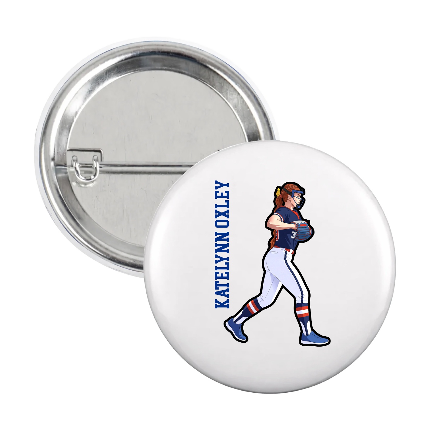 Game Day Button — Name Vertical in White