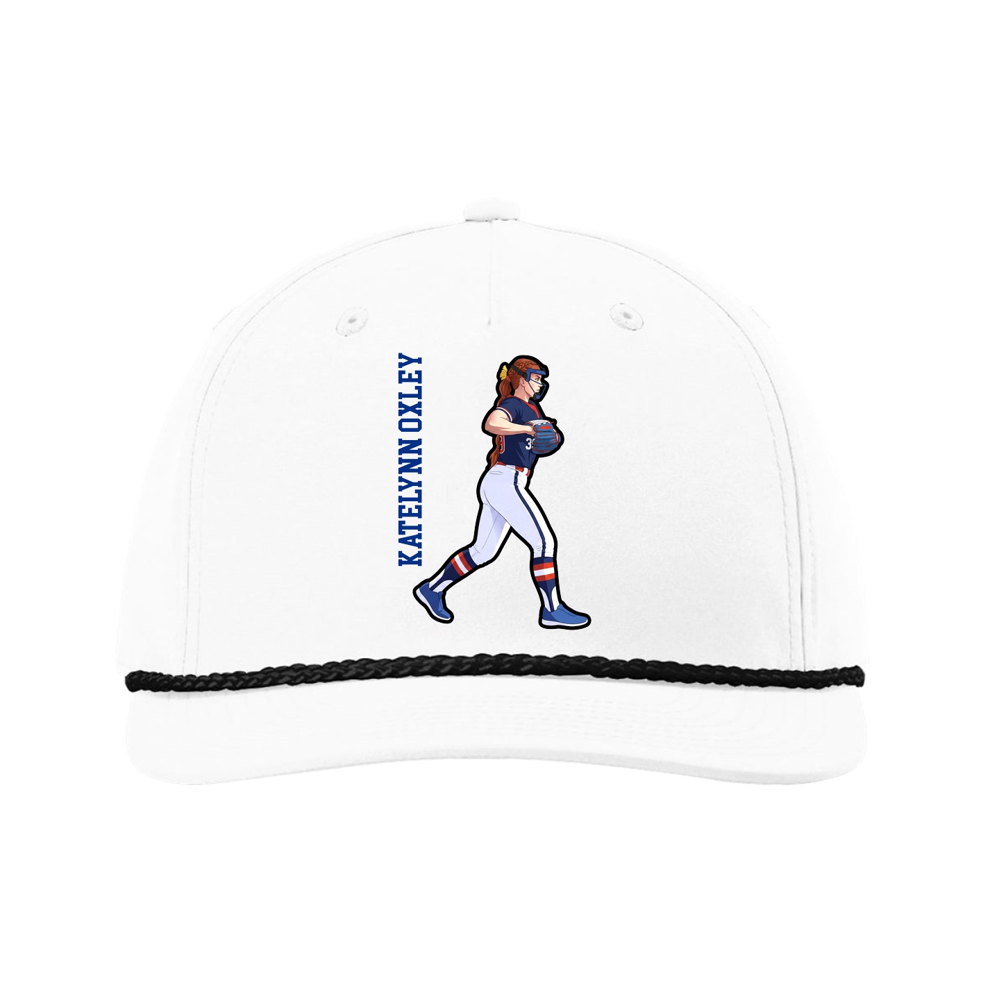 Five-Panel Classic Rope Cap — Name Vertical in White