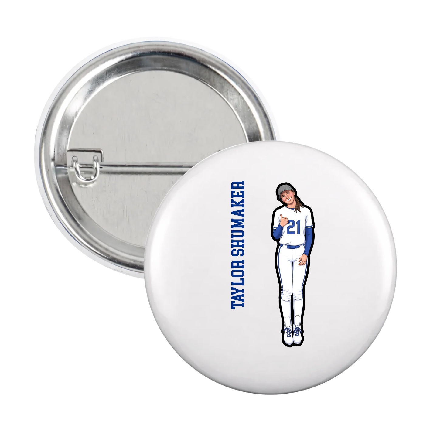Game Day Button — Name Vertical in White