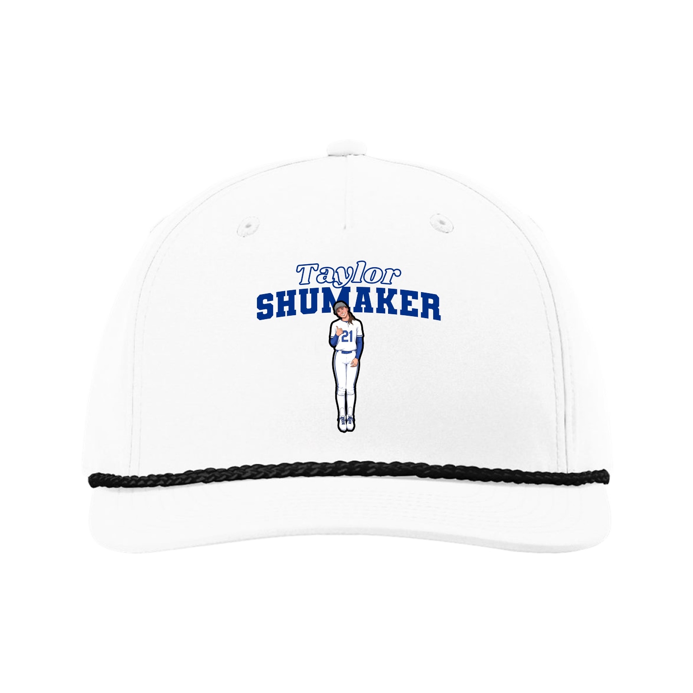 Five-Panel Classic Rope Cap — Name Arch in White