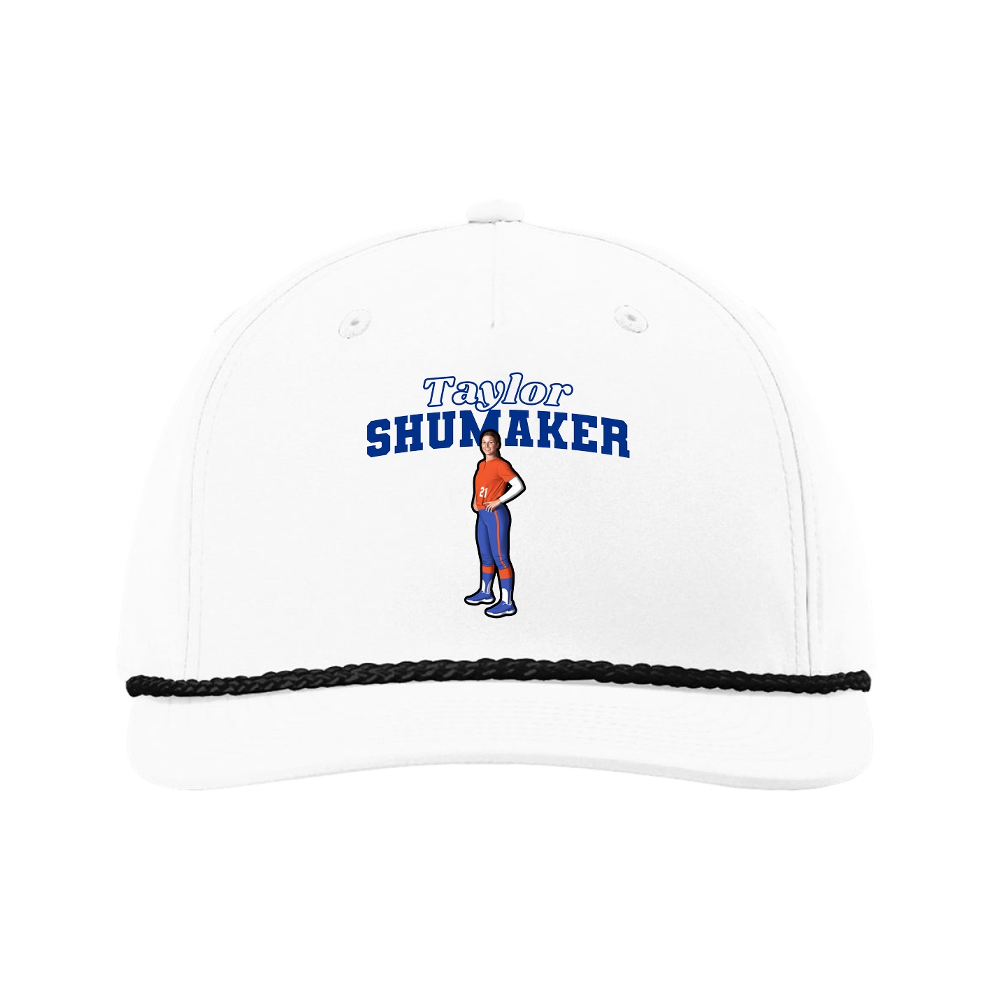 Five-Panel Classic Rope Cap — Name Arch in White