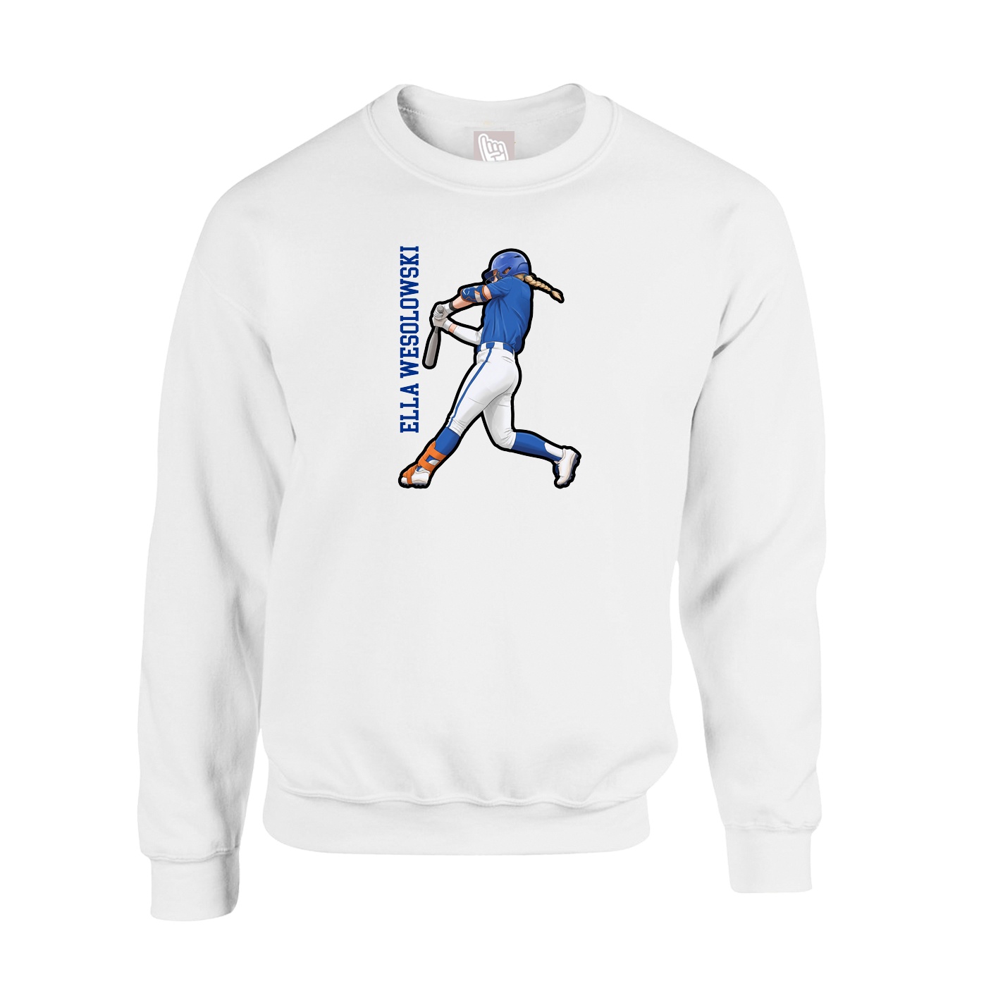 Fleece Crew — Name Vertical in White