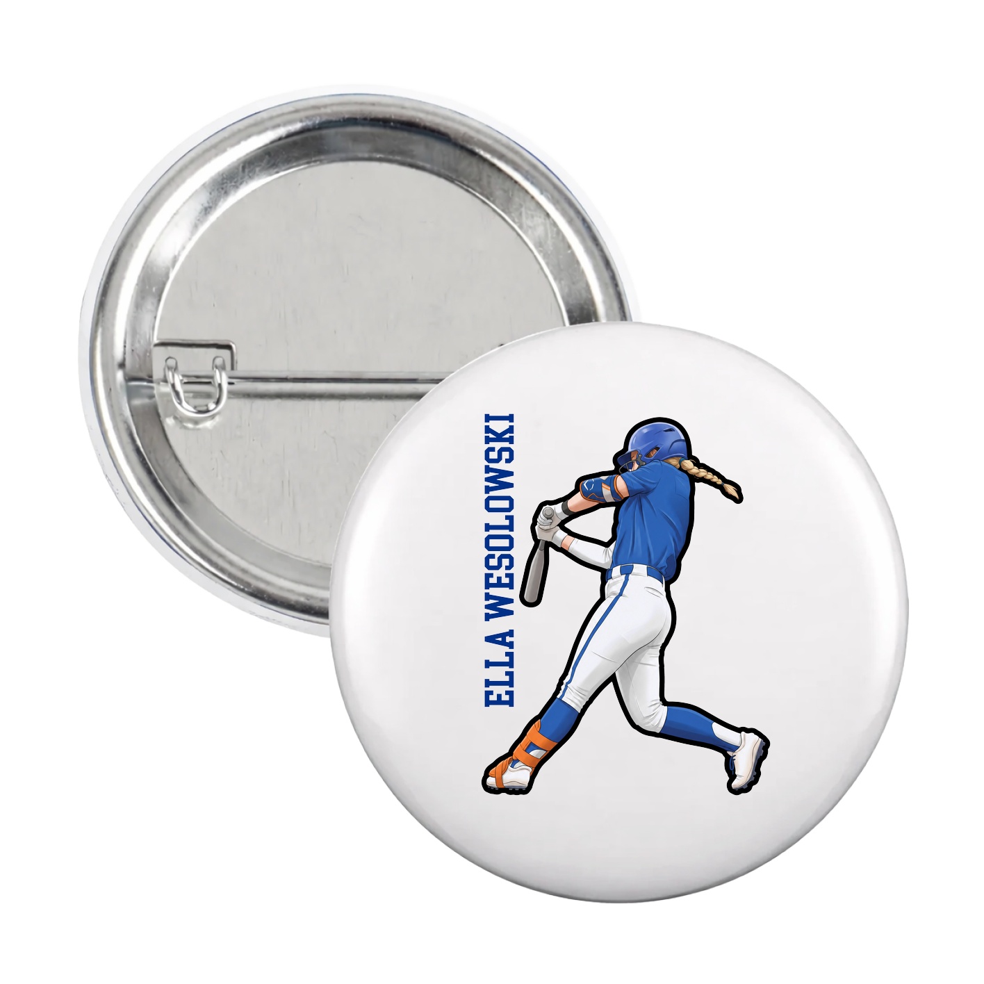 Game Day Button — Name Vertical in White