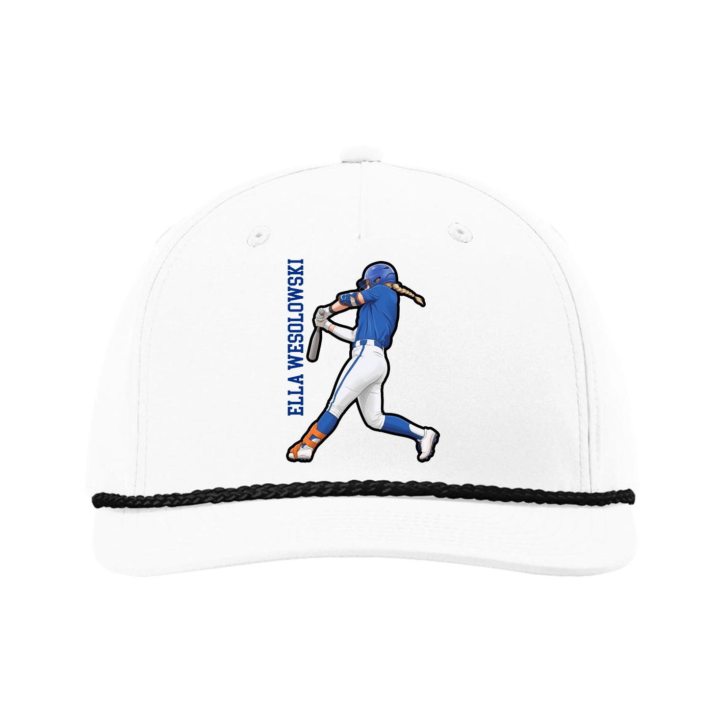 Five-Panel Classic Rope Cap — Name Vertical in White