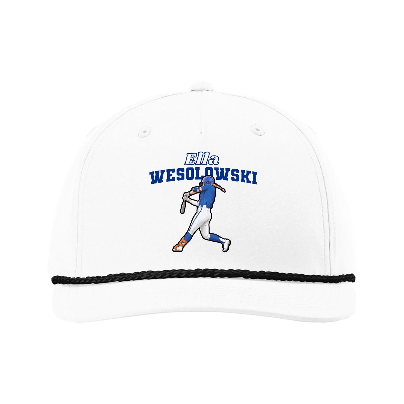 Five-Panel Classic Rope Cap — Name Arch in White