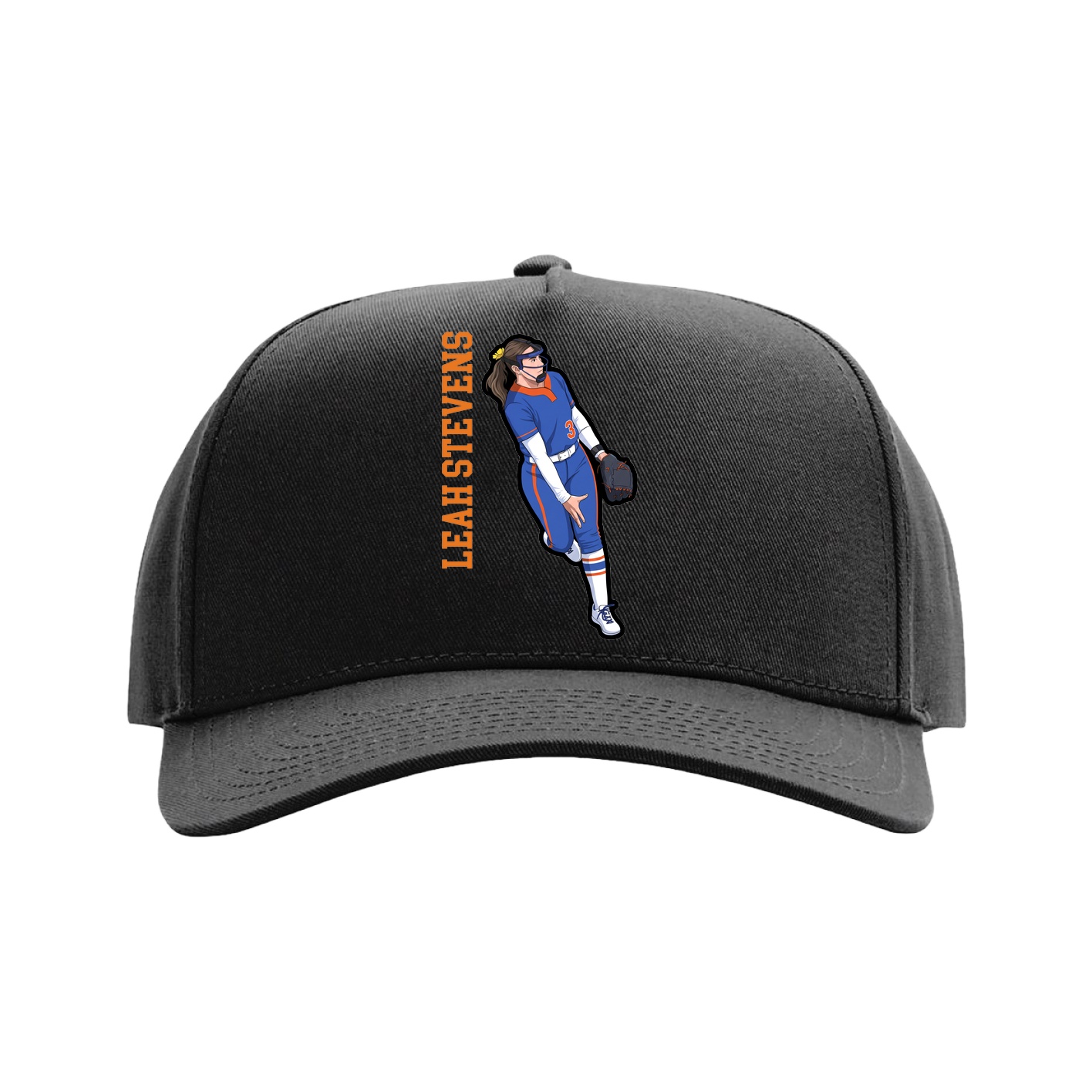 Full Fabric Five-Panel Champ Cap — Name Vertical in Black