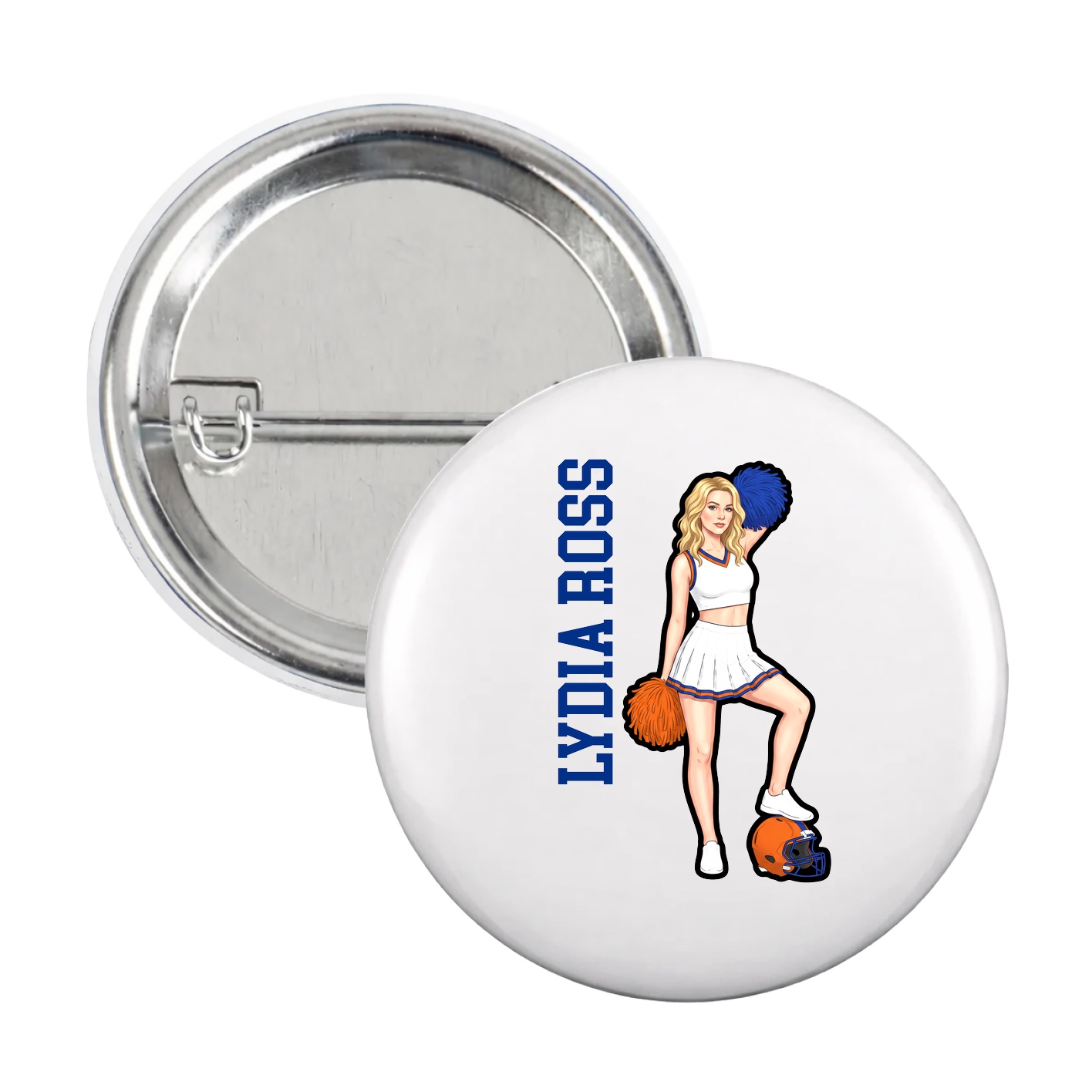 Game Day Button — Name Vertical in White