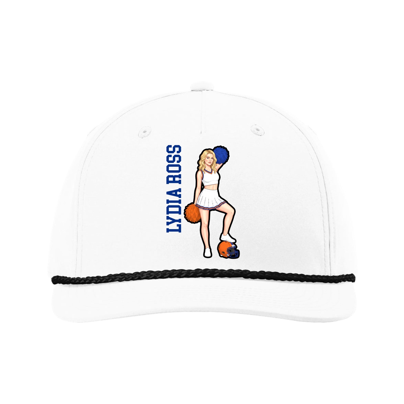 Five-Panel Classic Rope Cap — Name Vertical in White