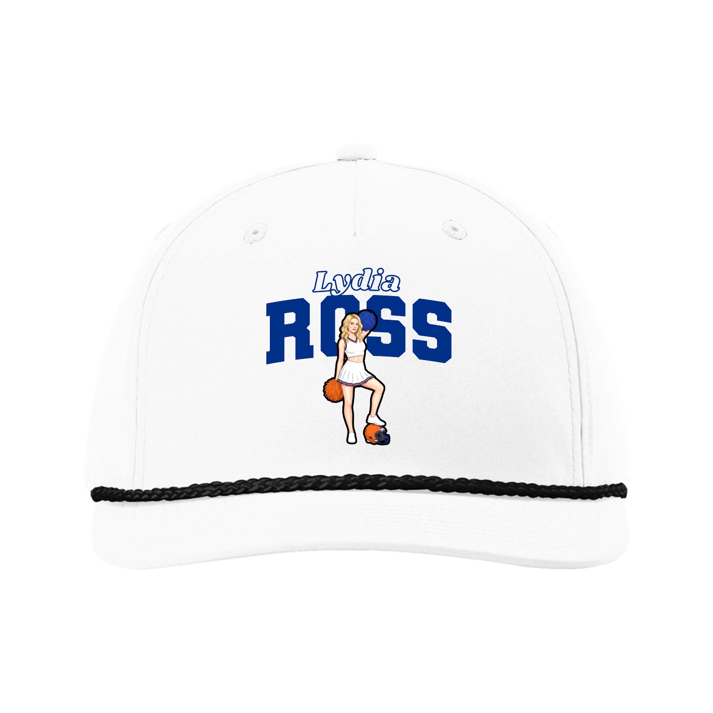 Five-Panel Classic Rope Cap — Name Arch in White