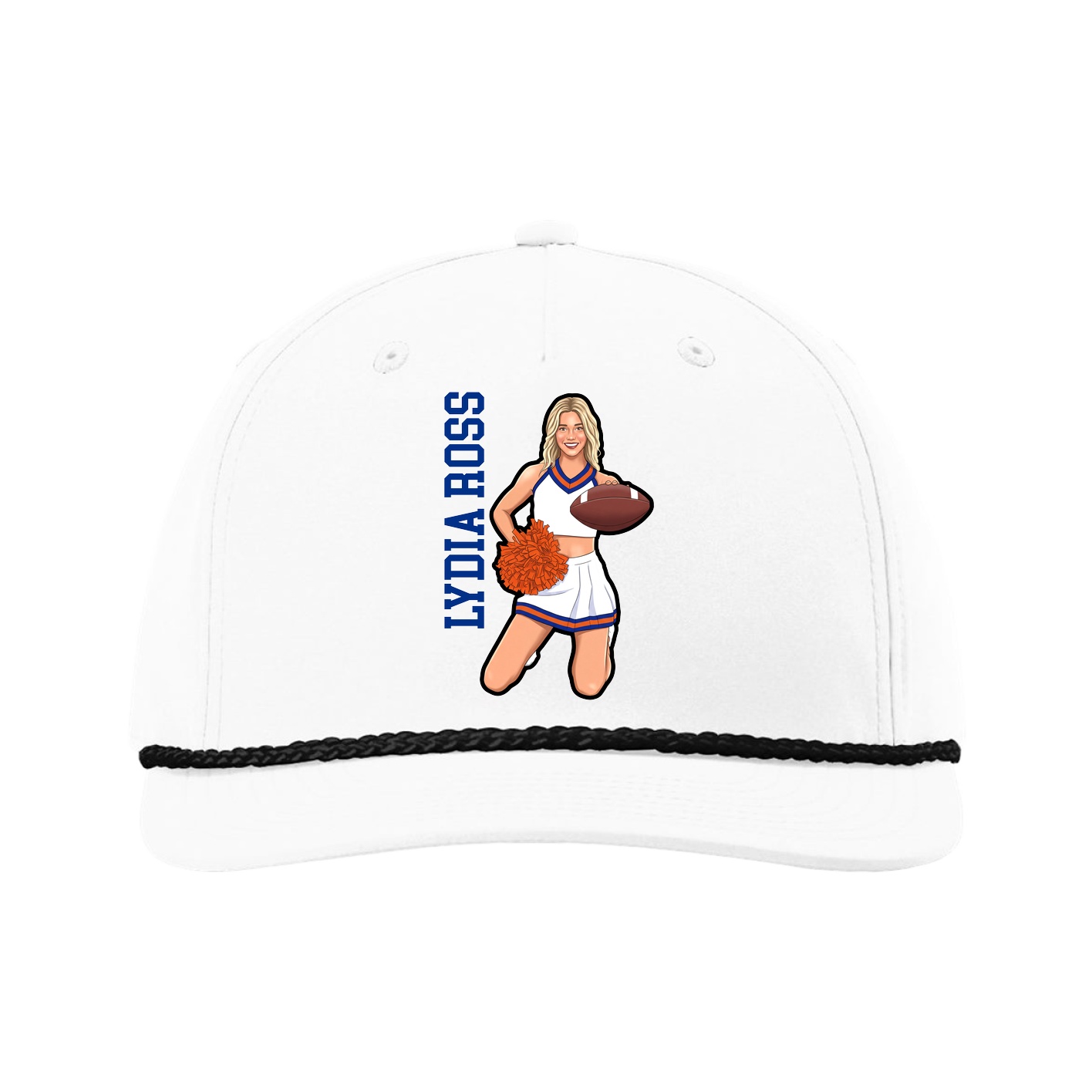 Five-Panel Classic Rope Cap — Name Vertical in White
