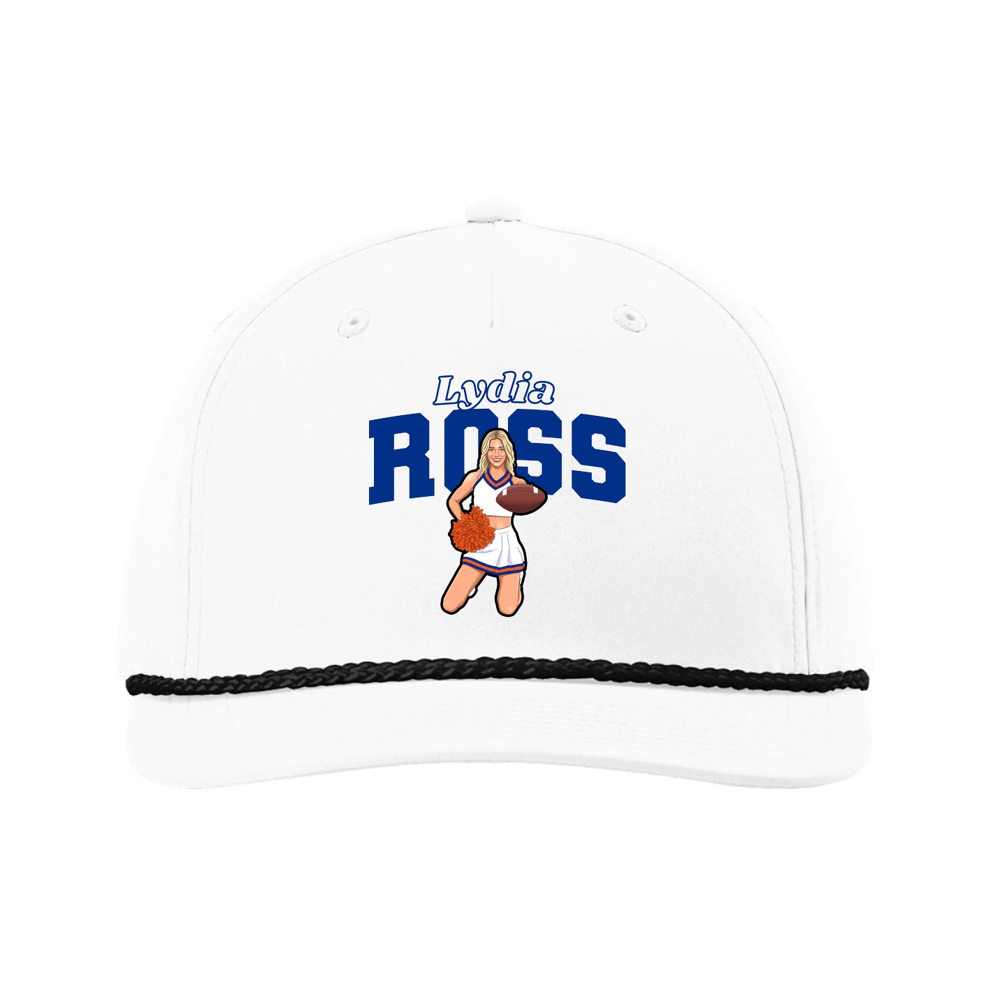 Five-Panel Classic Rope Cap — Name Arch in White