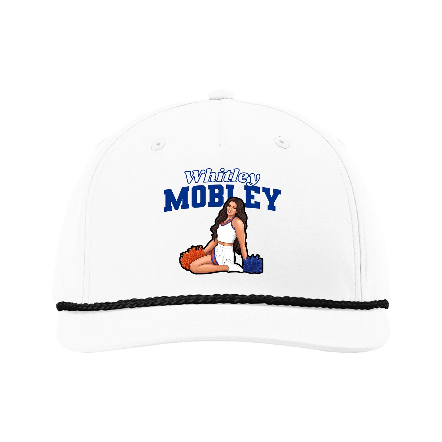 Five-Panel Classic Rope Cap — Name Arch in White