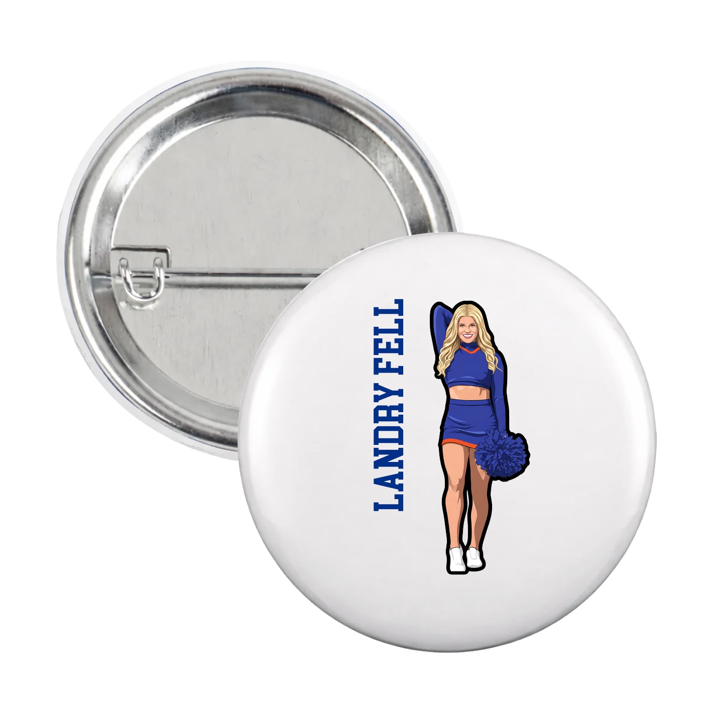 Game Day Button — Name Vertical in White