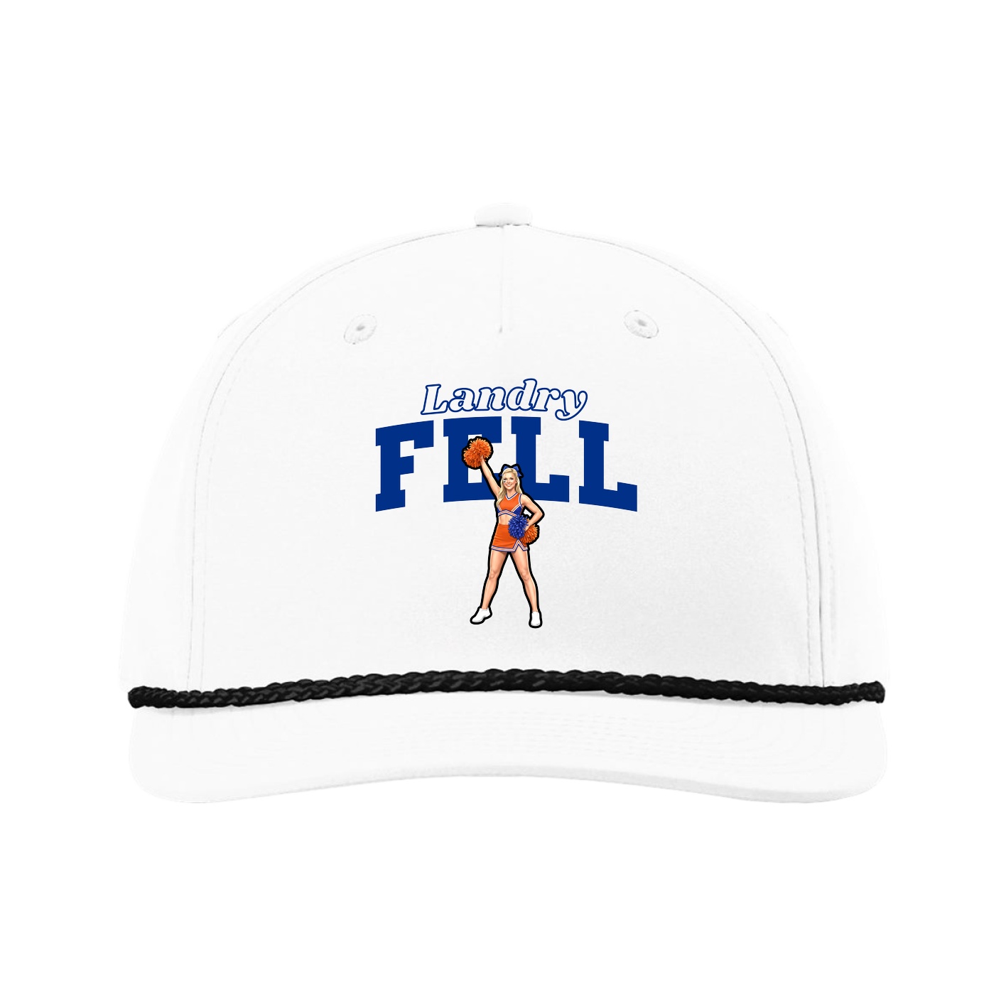 Five-Panel Classic Rope Cap — Name Arch in White