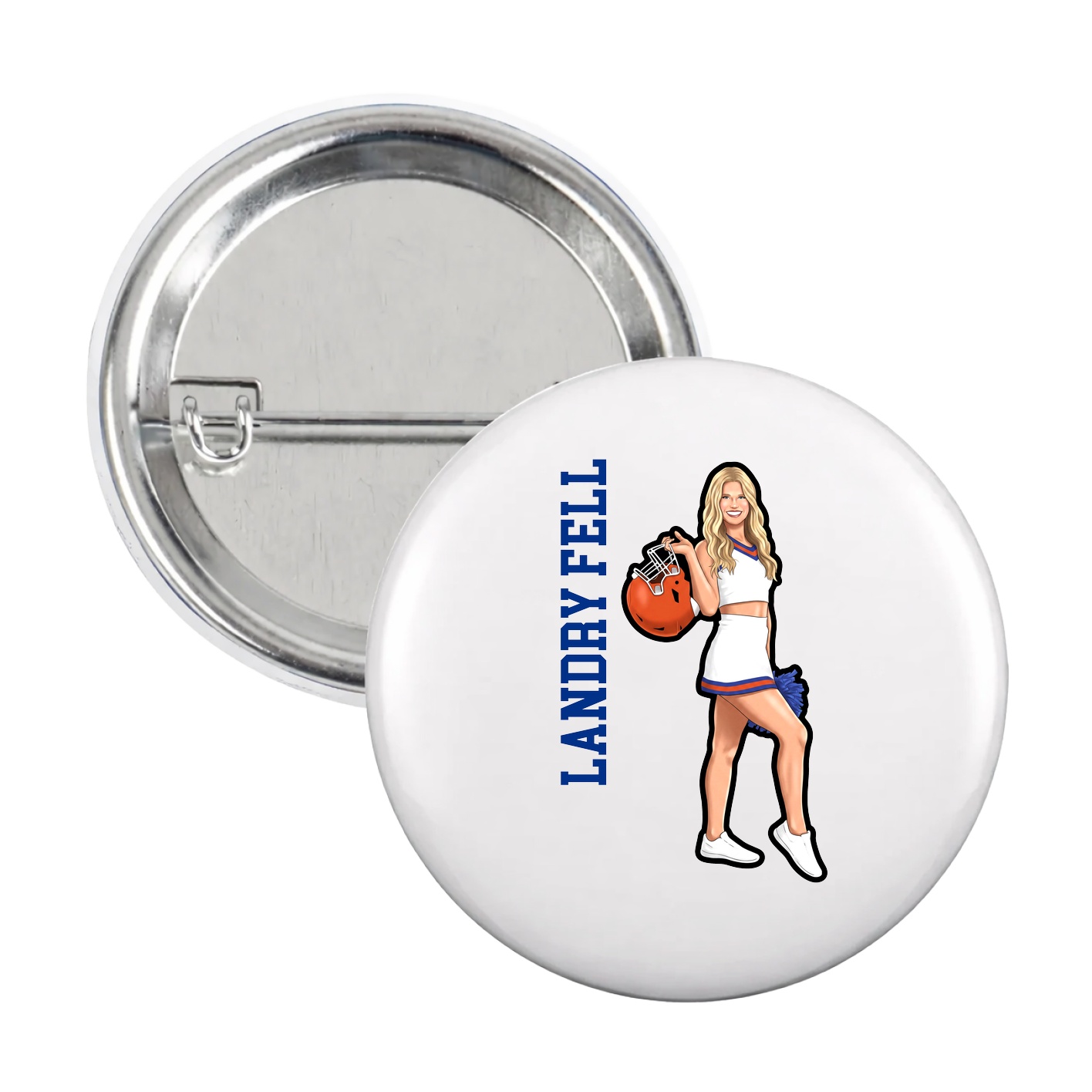 Game Day Button — Name Vertical in White