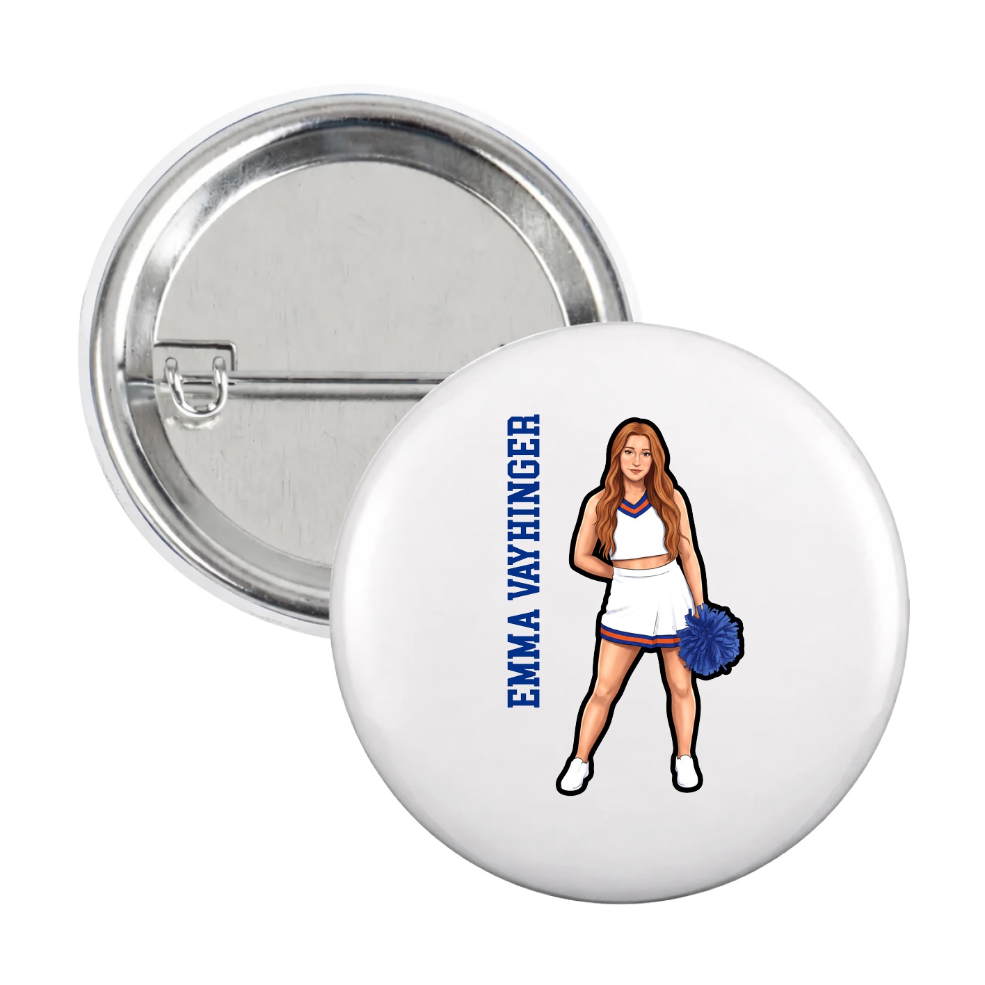 Game Day Button — Name Vertical in White