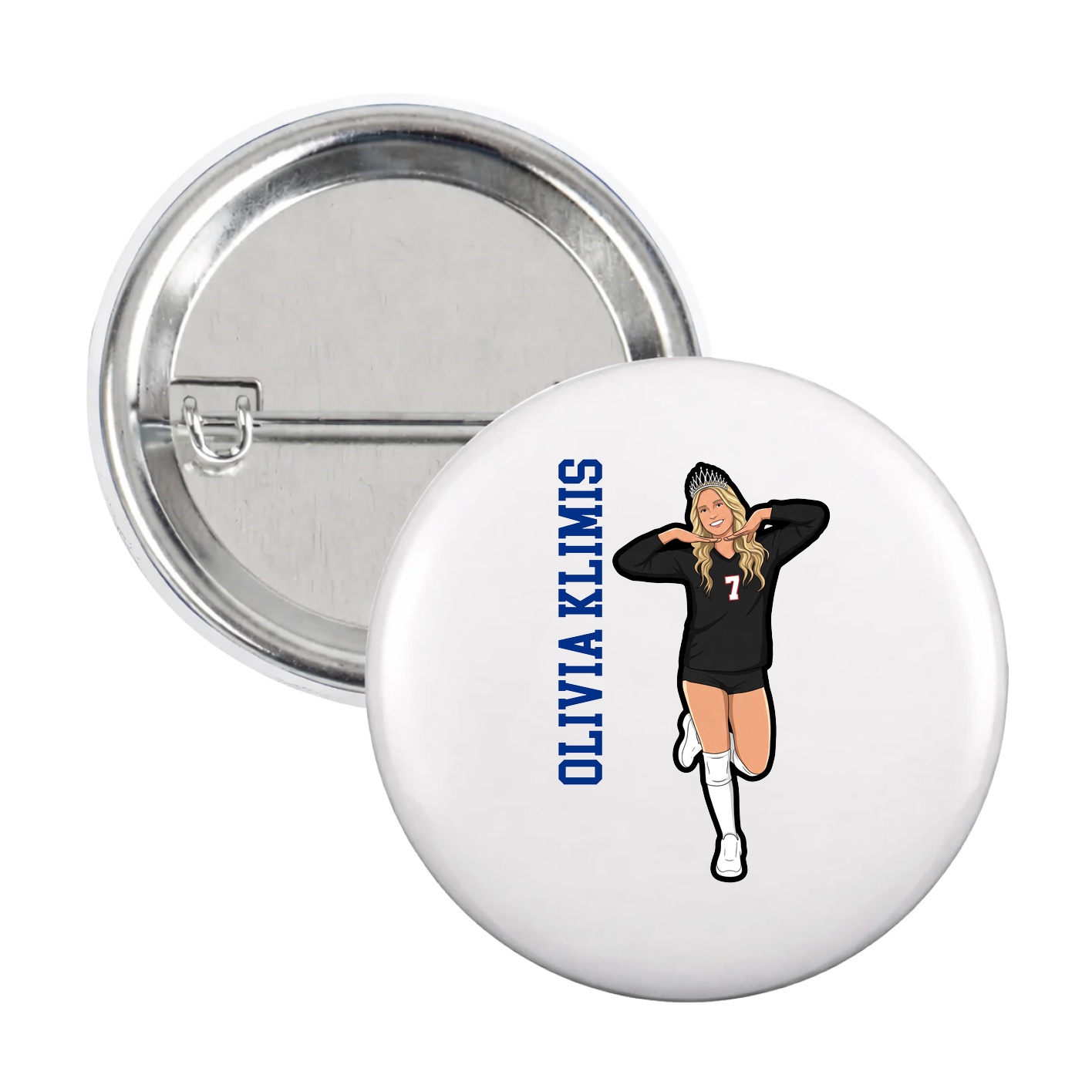 Game Day Button — Name Vertical in White