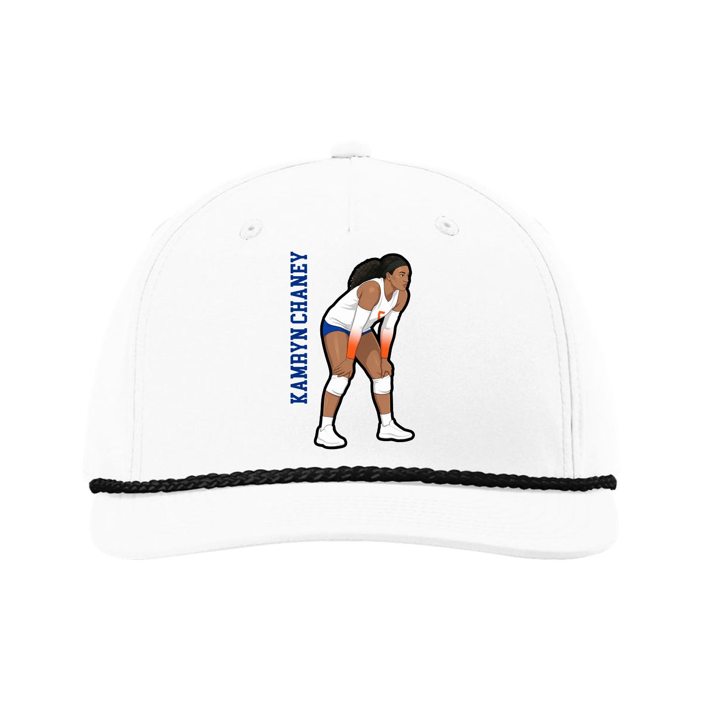 Five-Panel Classic Rope Cap — Name Vertical in White
