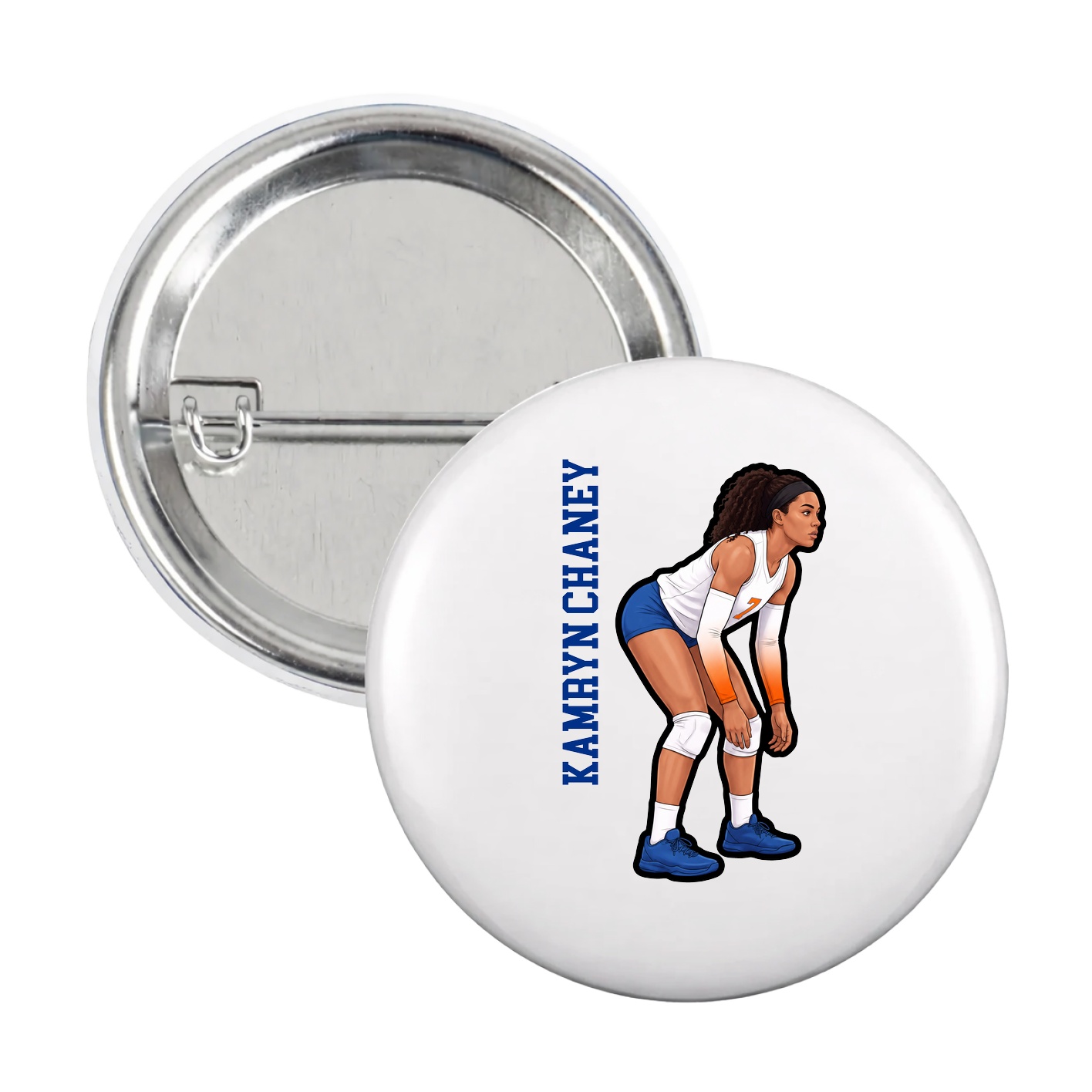 Game Day Button — Name Vertical in White
