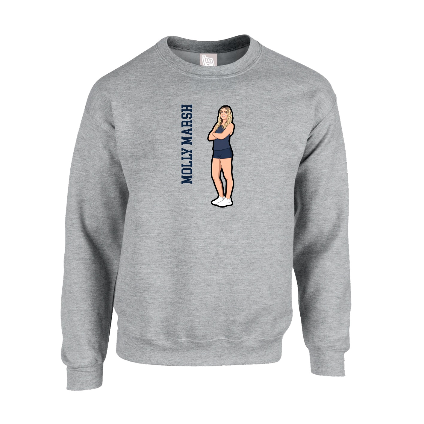 Fleece Crew — Name Vertical in Grey