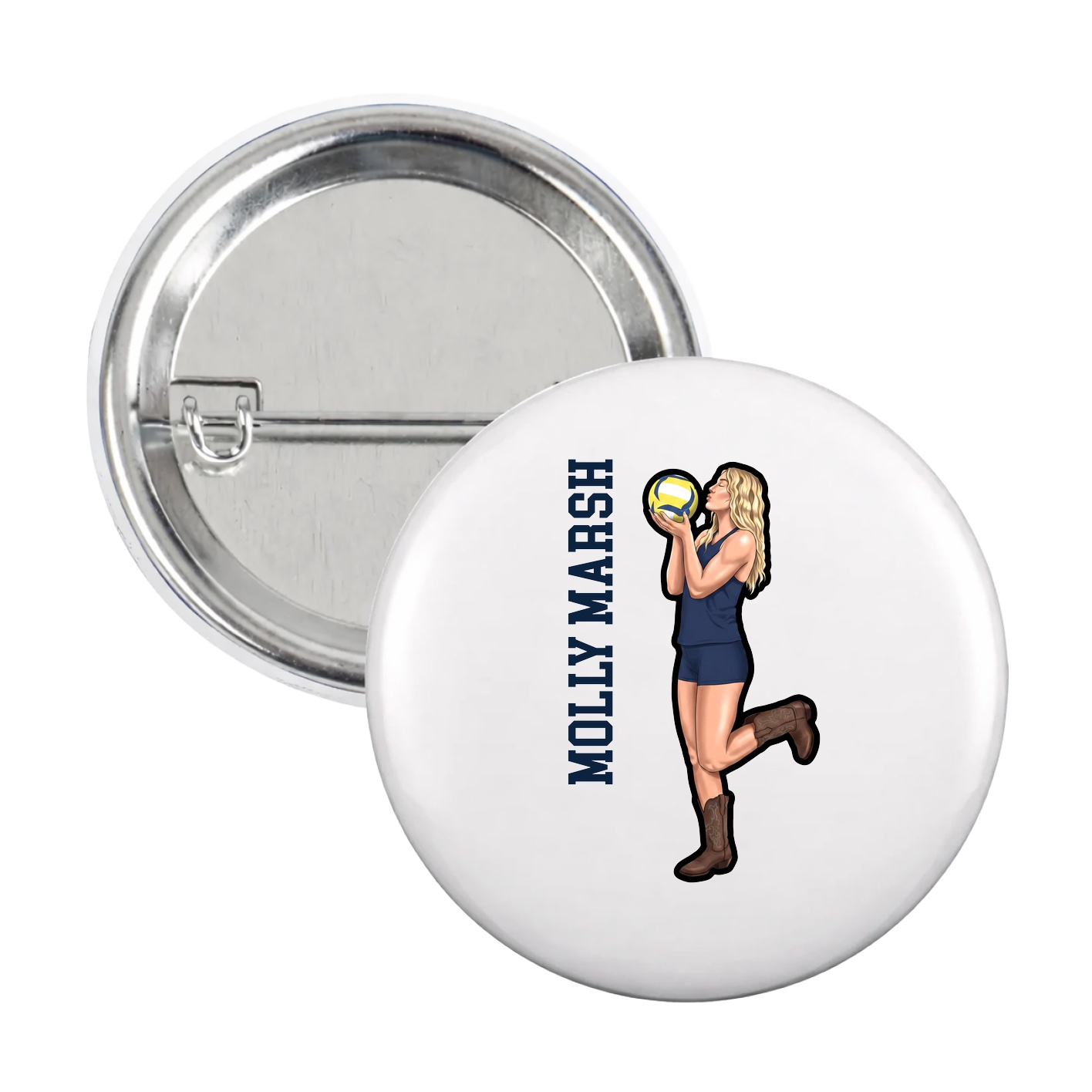 Game Day Button — Name Vertical in White