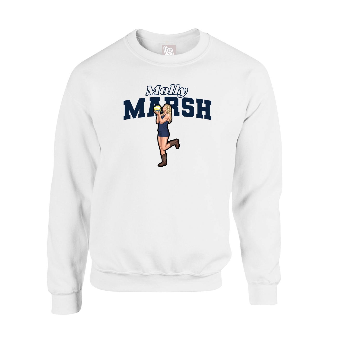 Fleece Crew — Name Arch in White