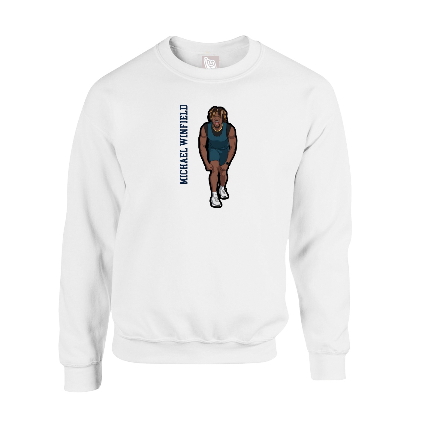 Fleece Crew — Name Vertical in White