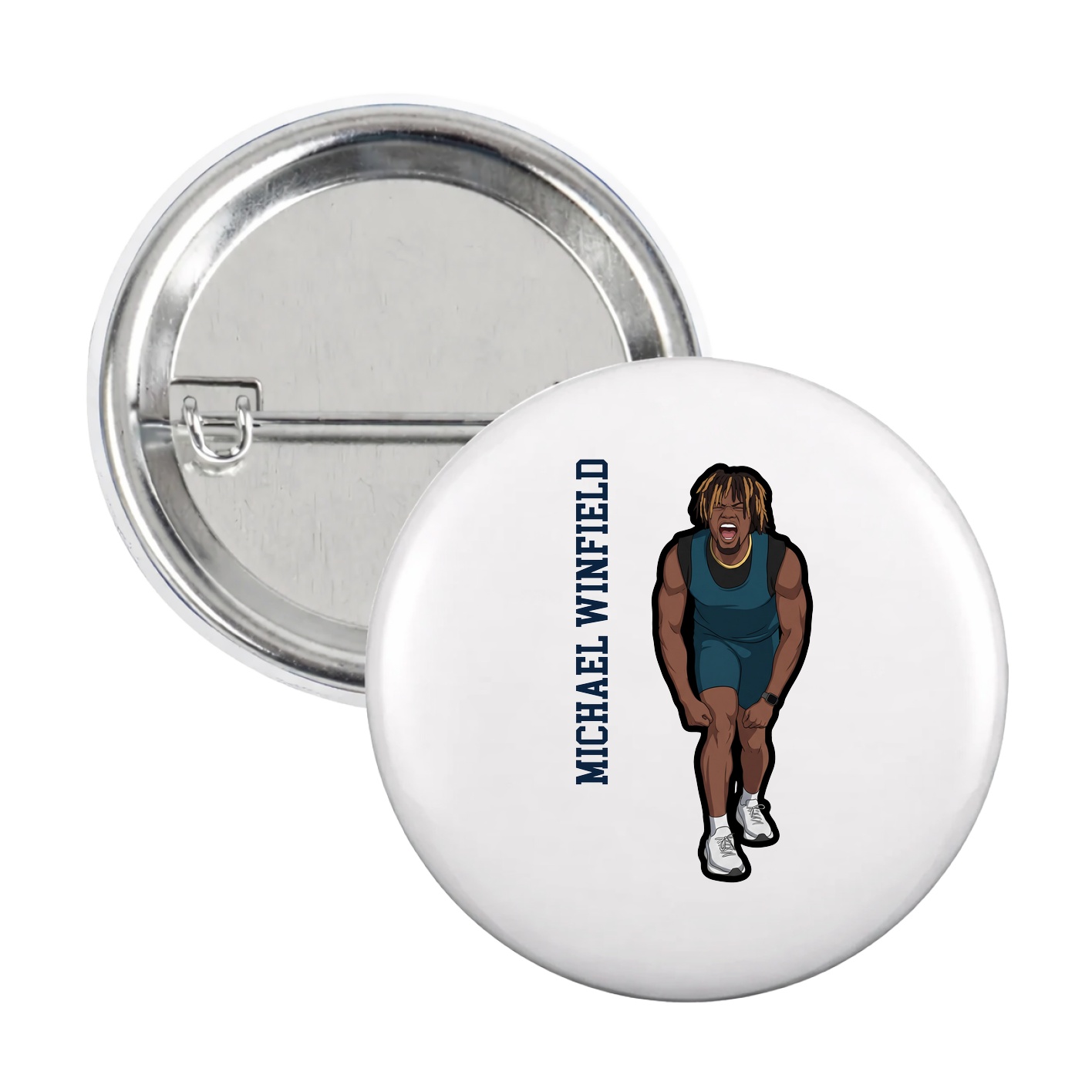 Game Day Button — Name Vertical in White