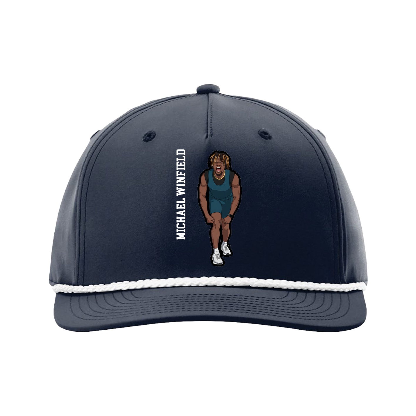 Five-Panel Classic Rope Cap — Name Vertical in Navy
