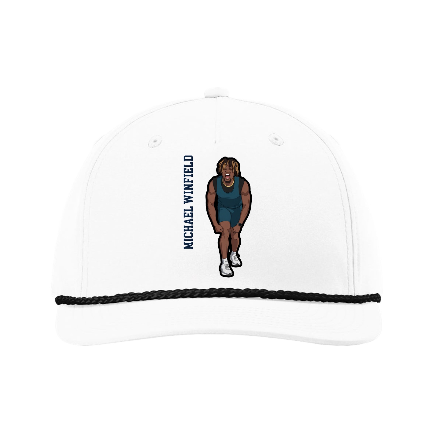 Five-Panel Classic Rope Cap — Name Vertical in White
