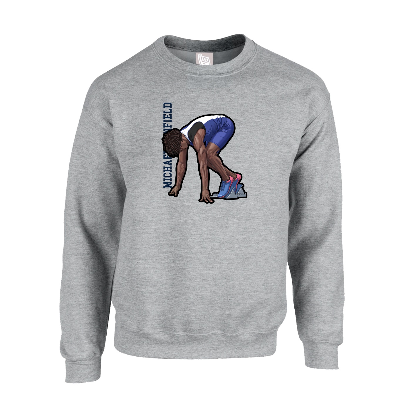 Fleece Crew — Name Vertical in Grey