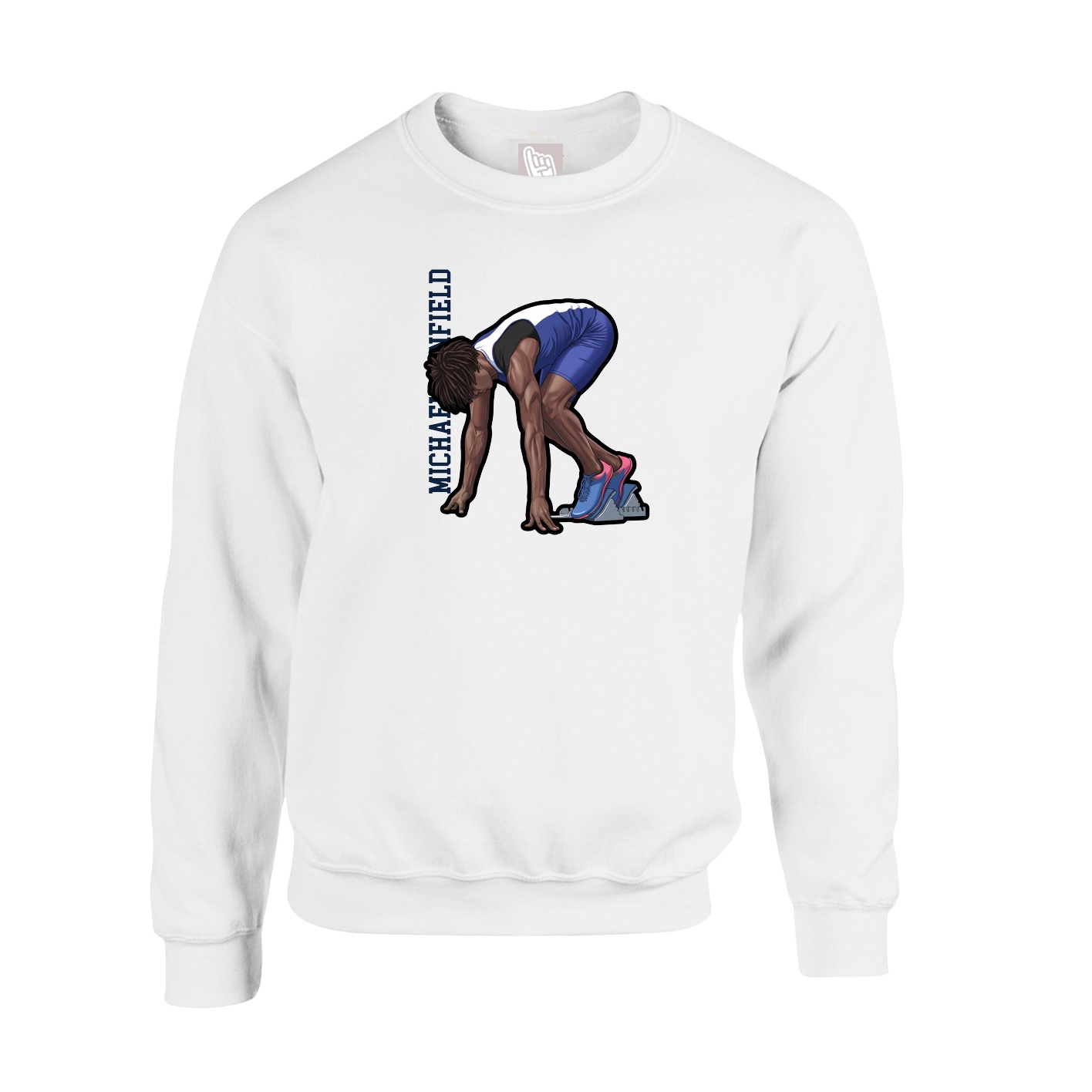 Fleece Crew — Name Vertical in White