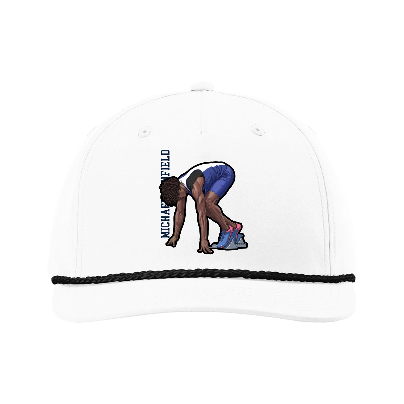 Five-Panel Classic Rope Cap — Name Vertical in White