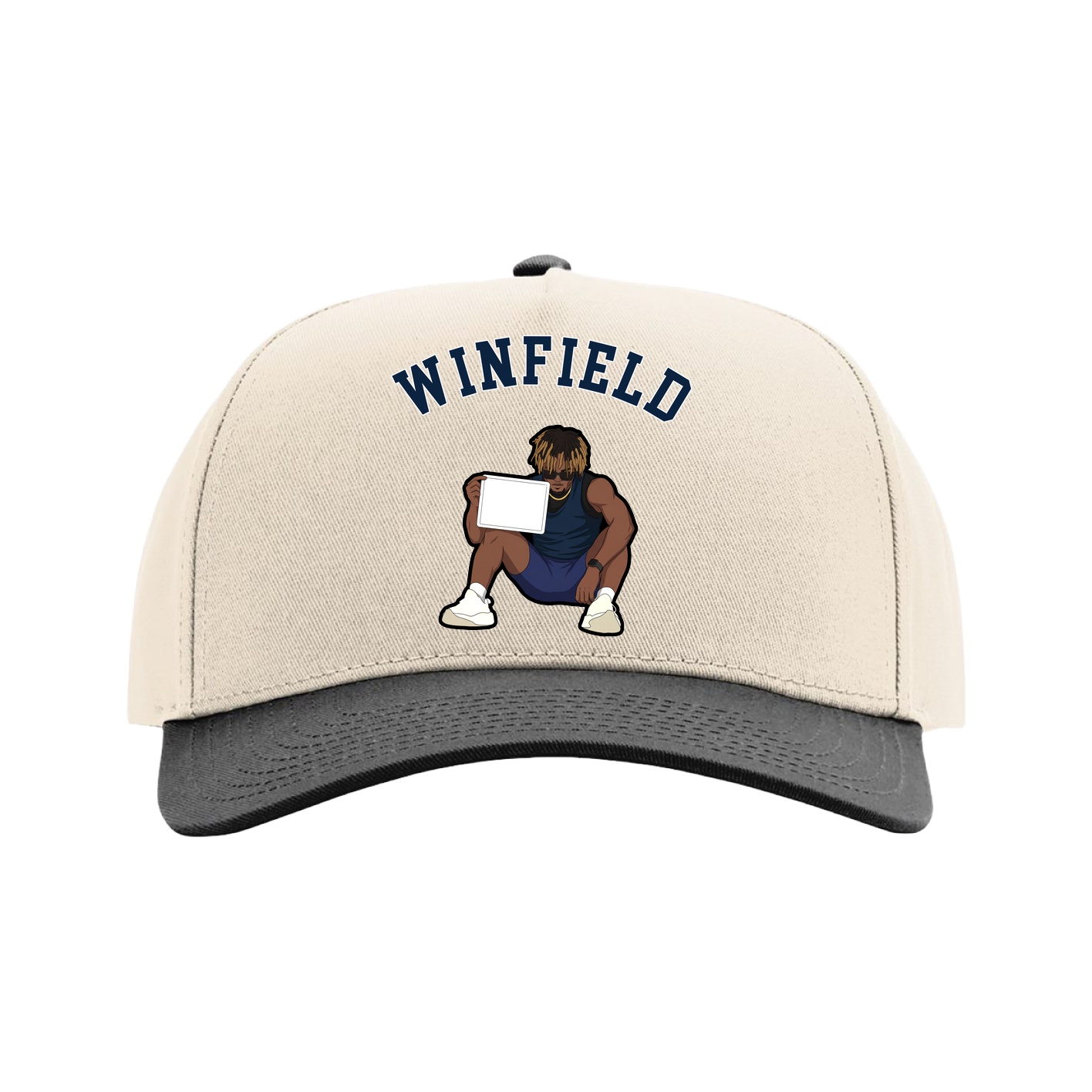 Full Fabric Five-Panel Champ Cap — Shirsey Arch in Cream/Black