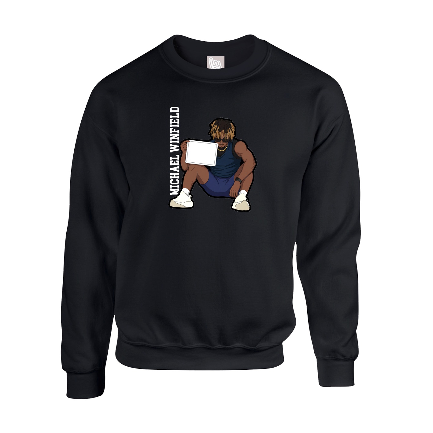 Fleece Crew — Name Vertical in Black