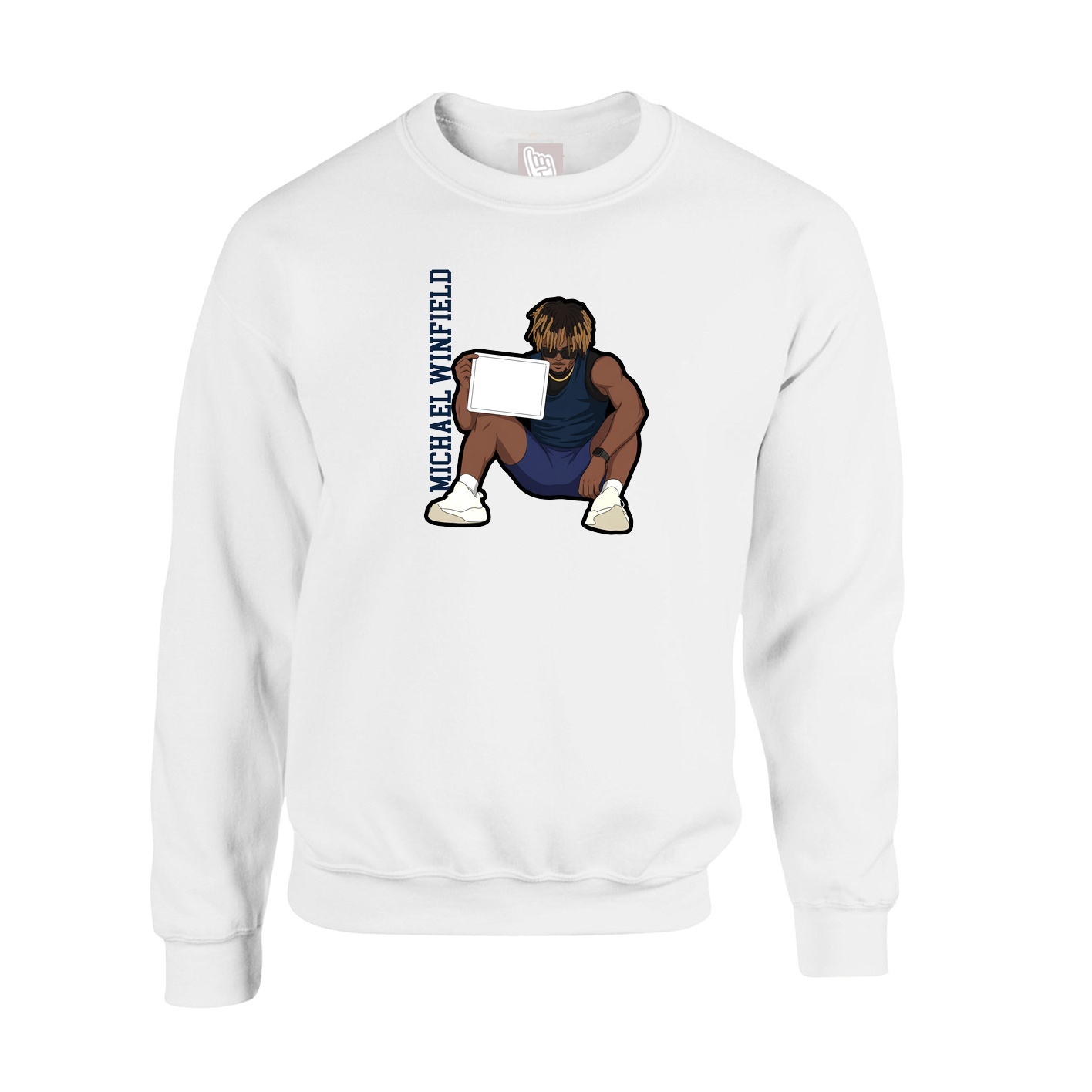 Fleece Crew — Name Vertical in White
