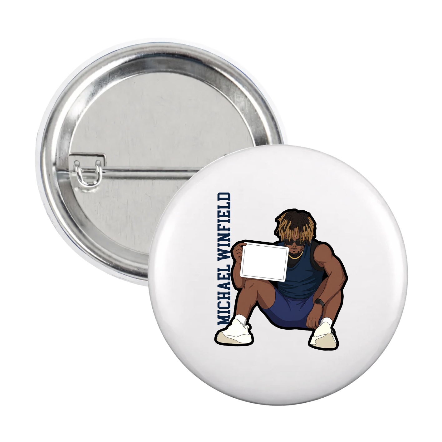 Game Day Button — Name Vertical in White