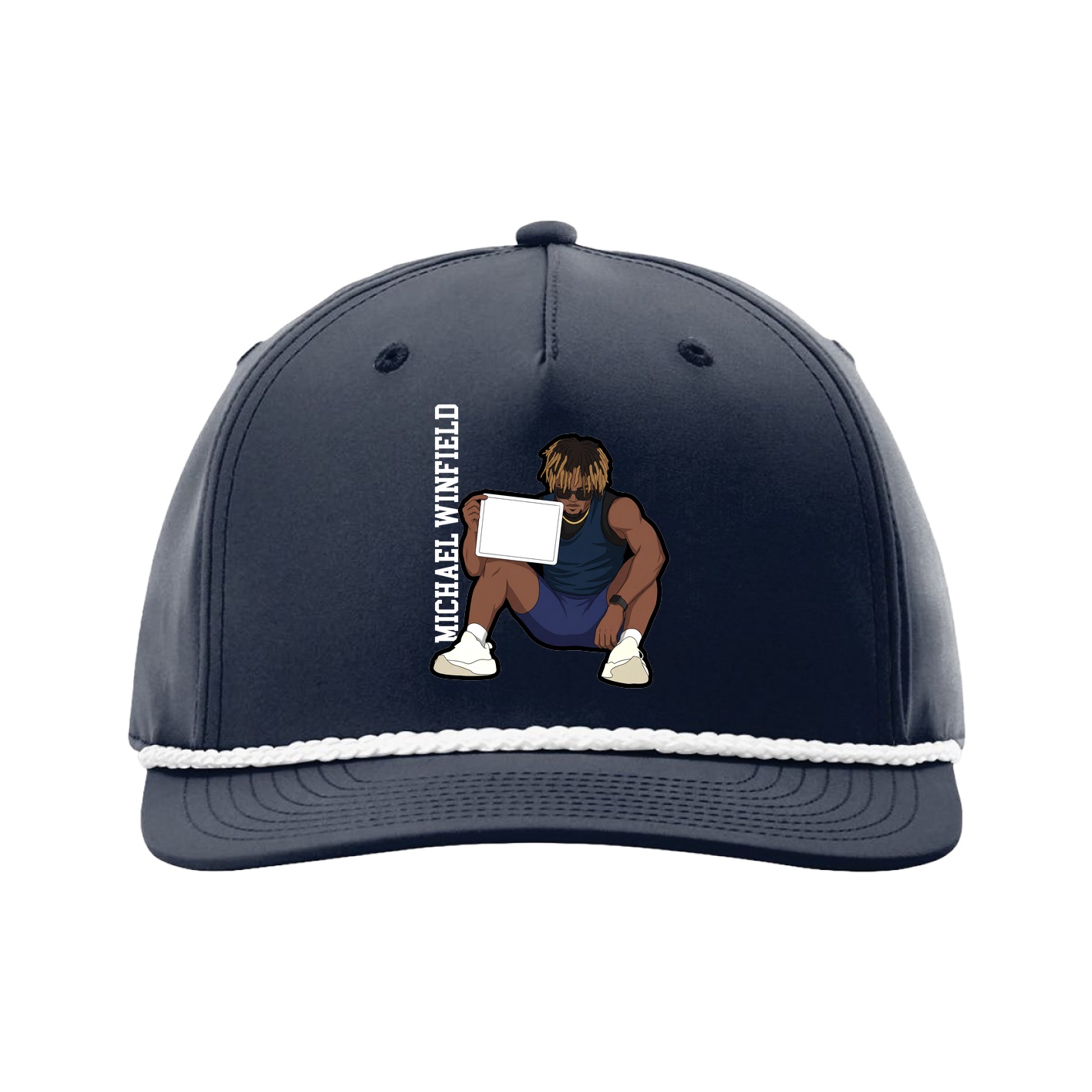 Five-Panel Classic Rope Cap — Name Vertical in Navy