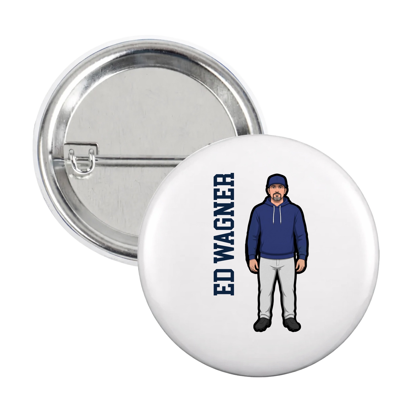 Game Day Button — Name Vertical in White
