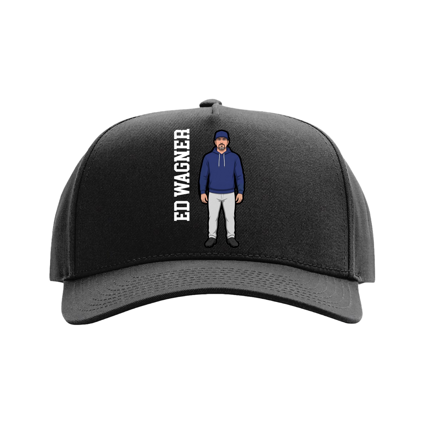 Full Fabric Five-Panel Champ Cap — Name Vertical in Black