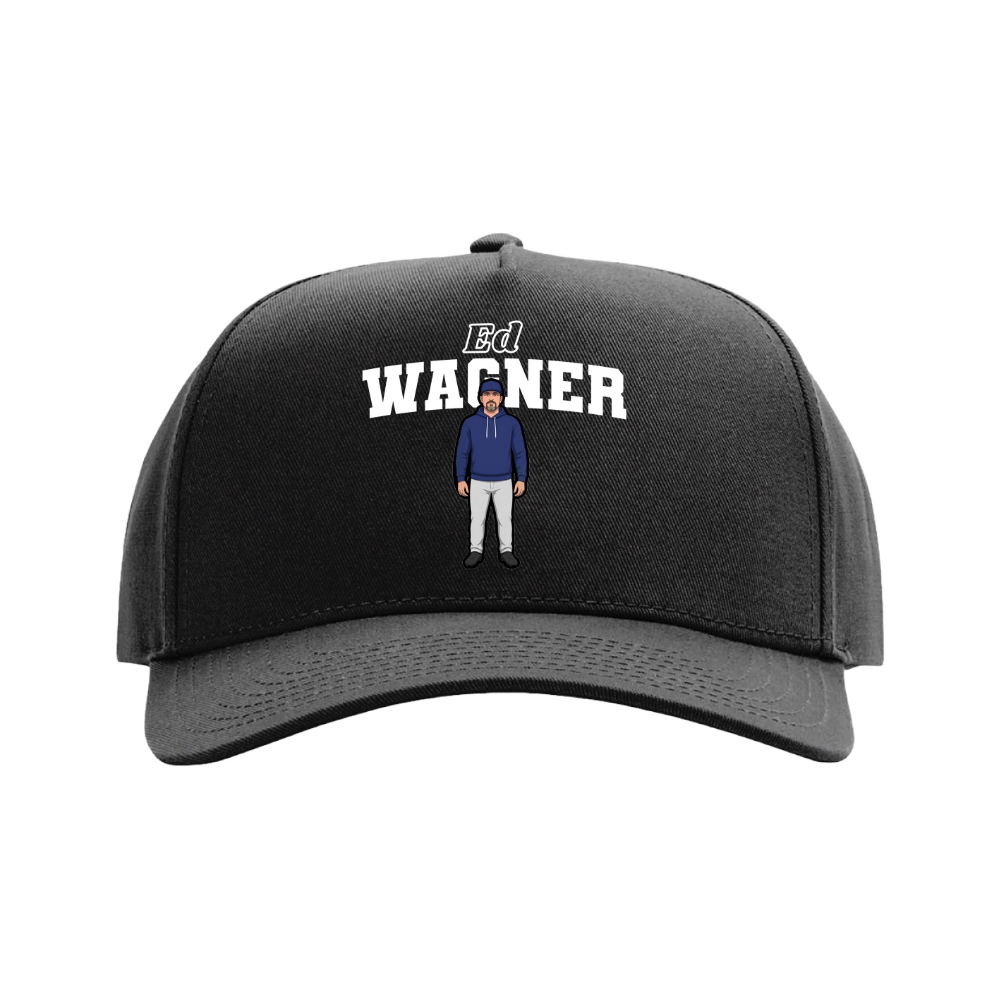 Full Fabric Five-Panel Champ Cap — Name Arch in Black