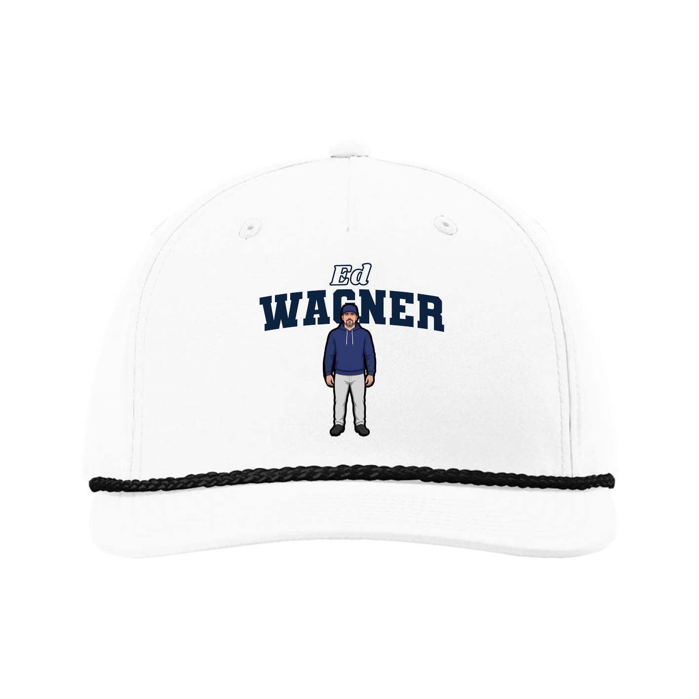 Five-Panel Classic Rope Cap — Name Arch in White