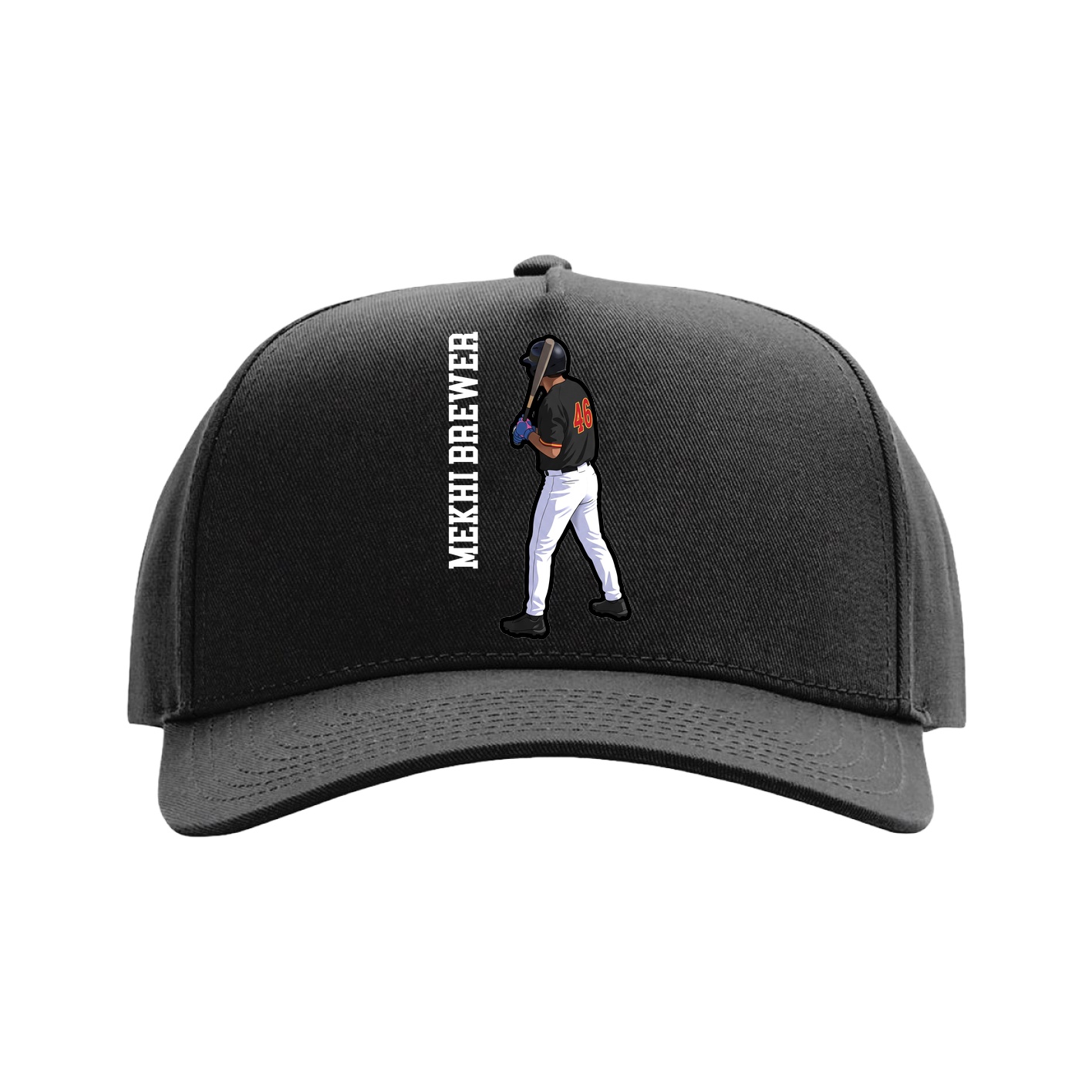 Full Fabric Five-Panel Champ Cap — Name Vertical in Black