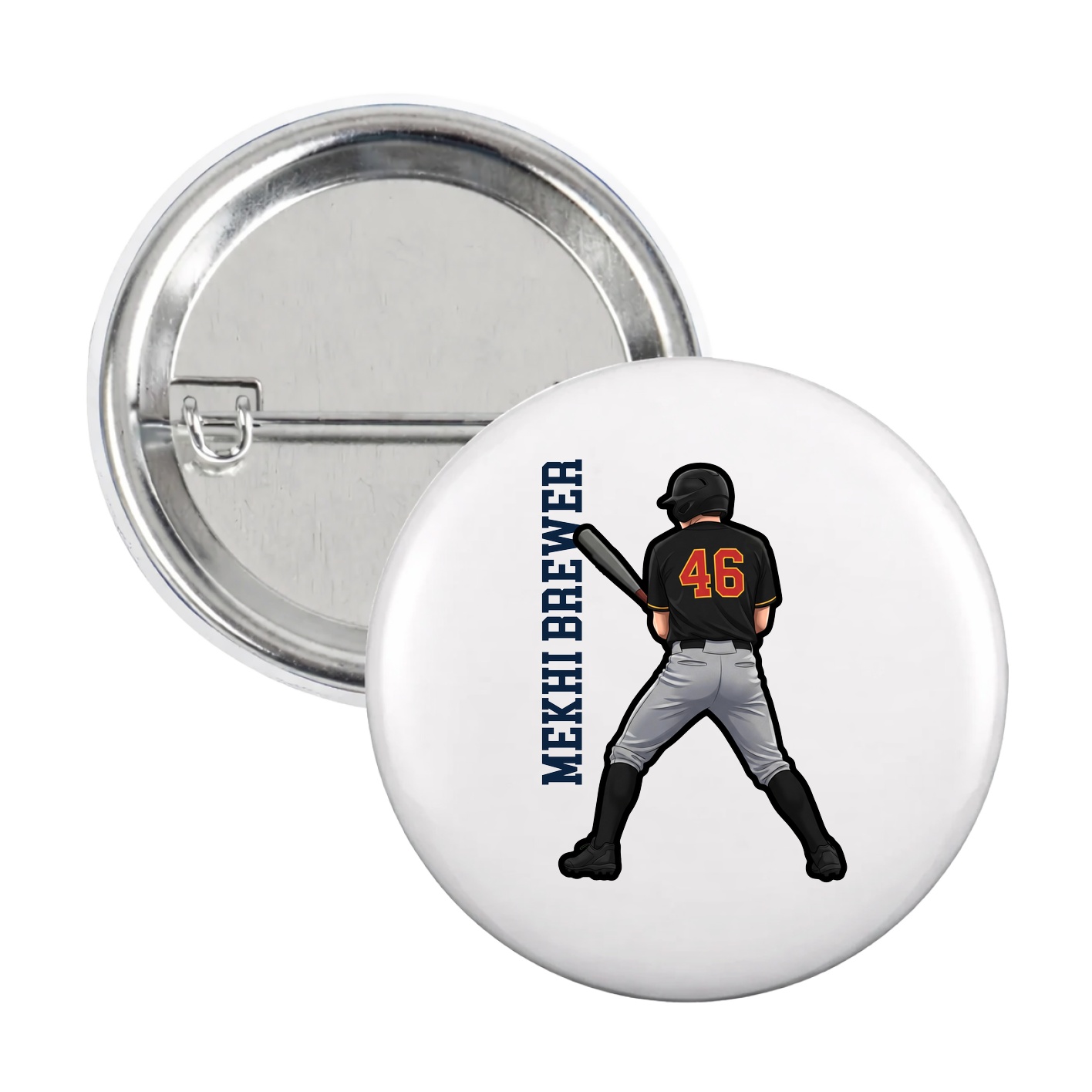Game Day Button — Name Vertical in White