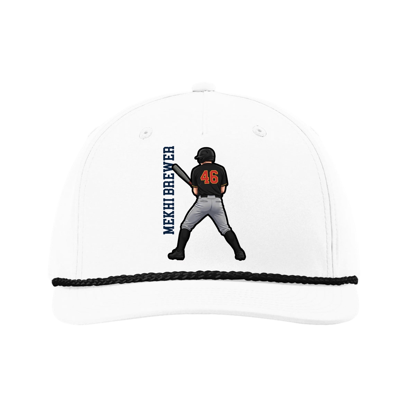 Five-Panel Classic Rope Cap — Name Vertical in White