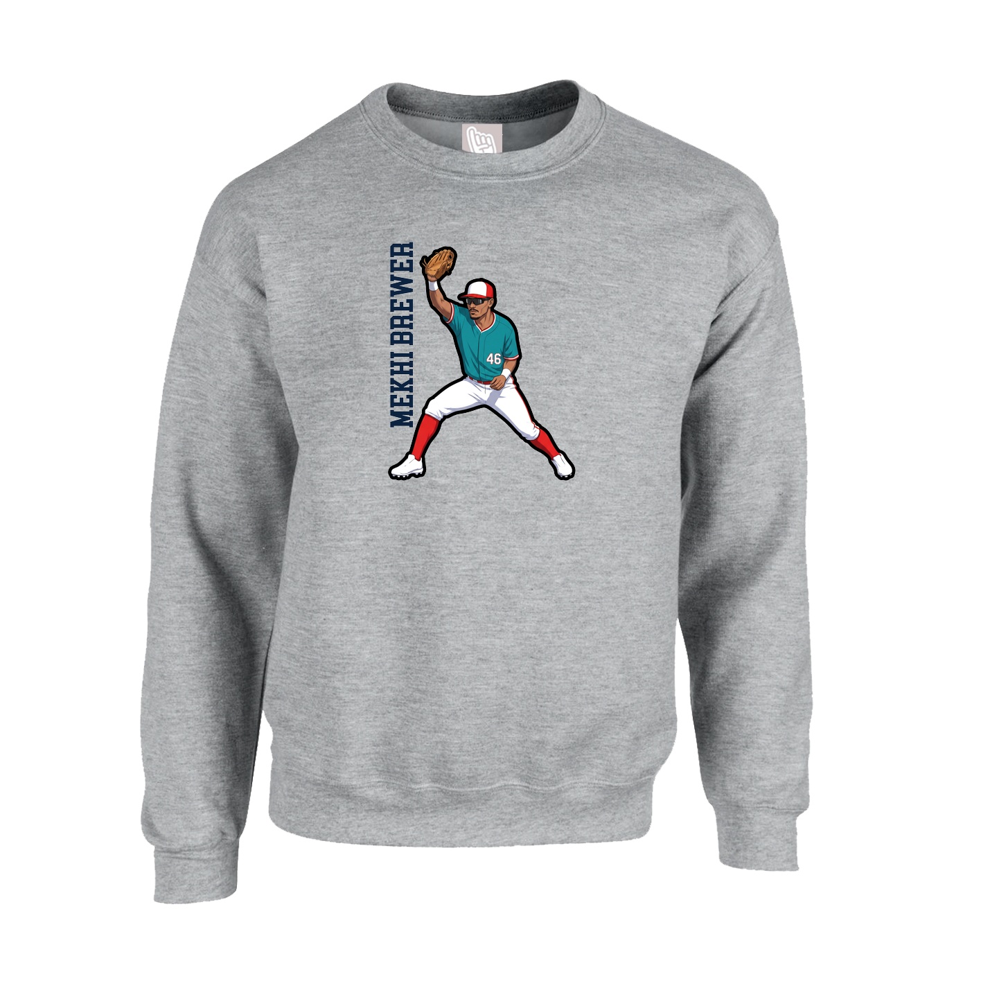 Fleece Crew — Name Vertical in Grey