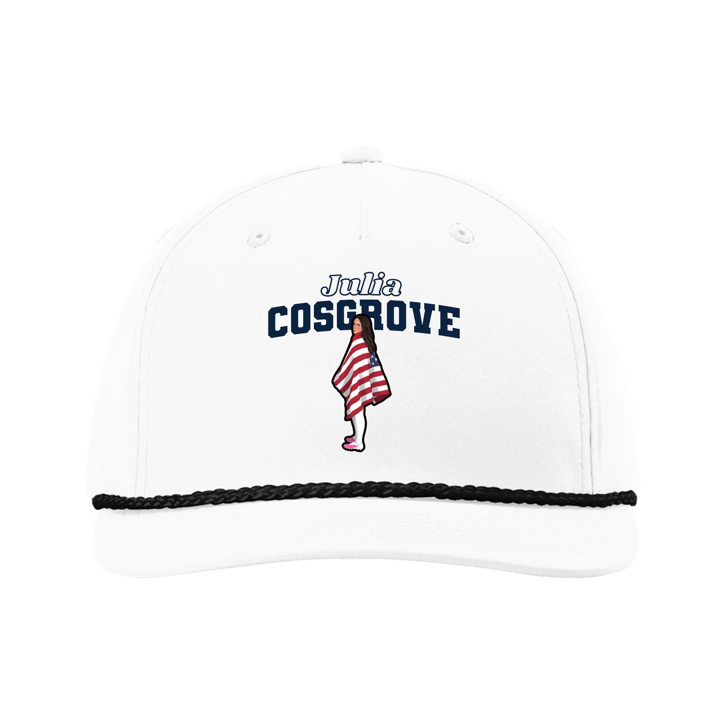 Five-Panel Classic Rope Cap — Name Arch in White