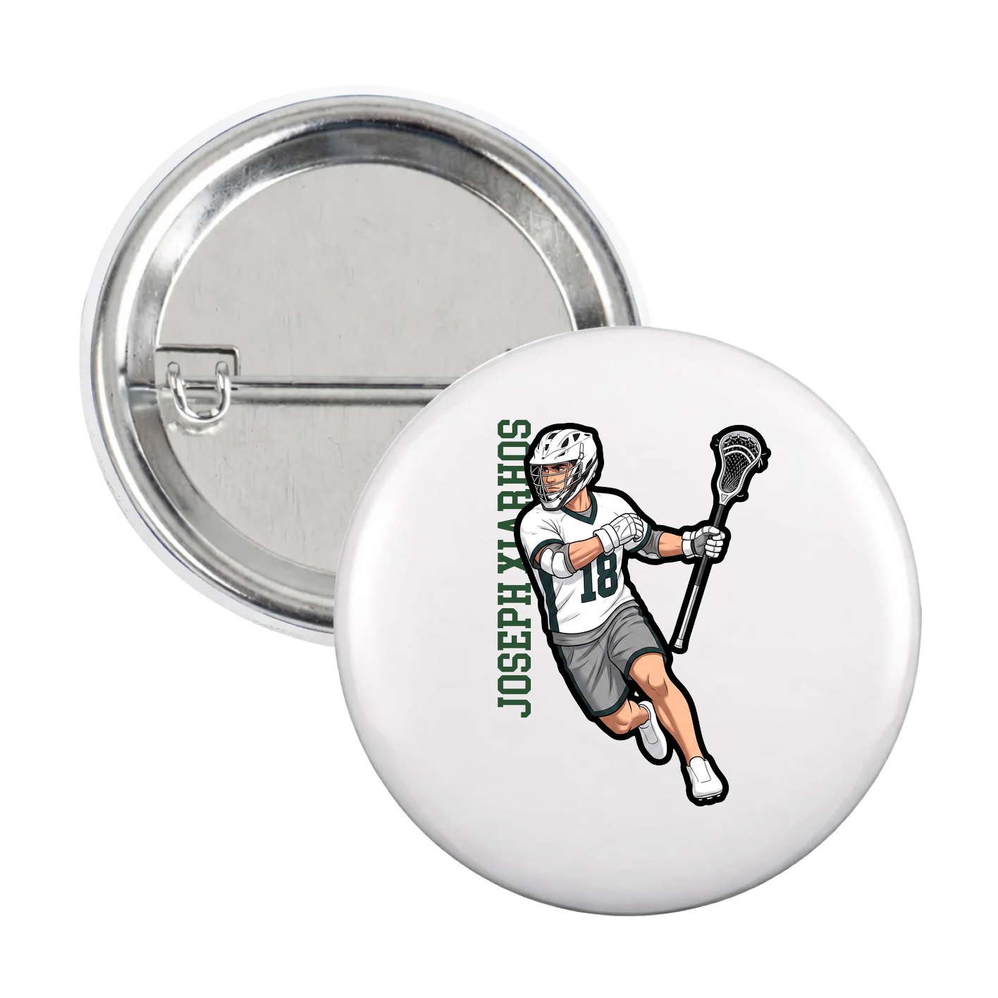 Game Day Button — Name Vertical in White